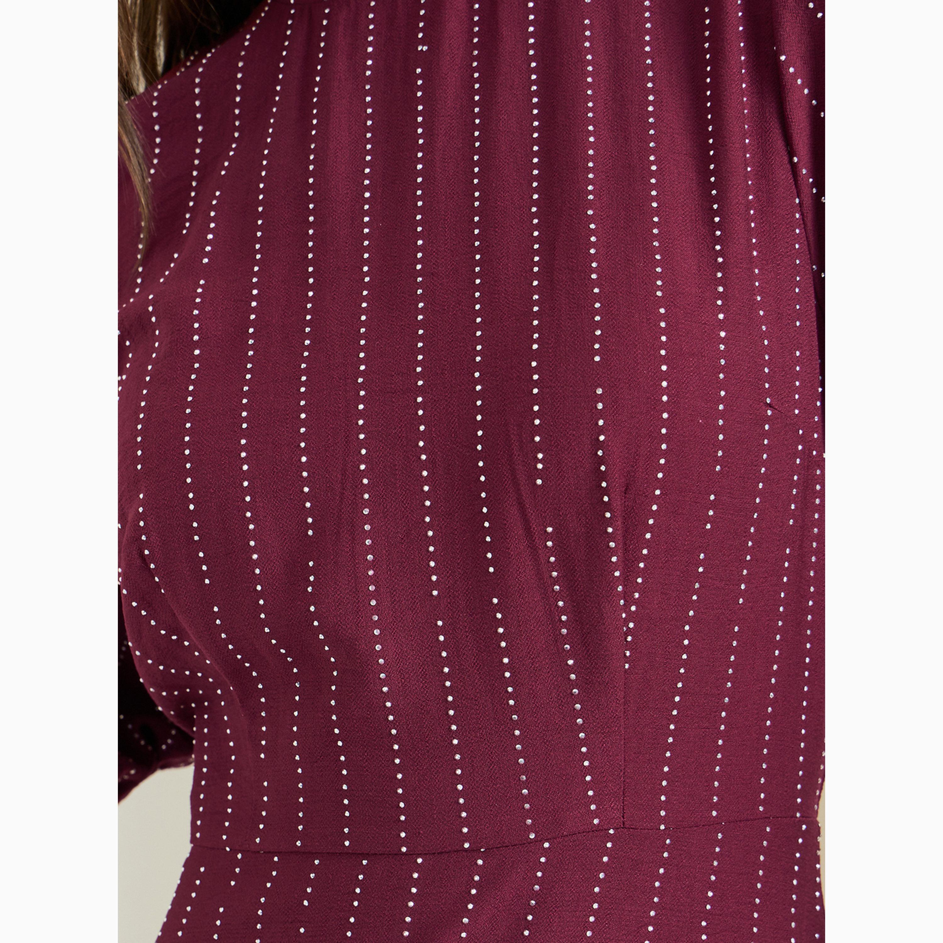 فستان طويل بأكمام منفوخة وتفاصيل مزينة-women-clothing-dresses-image-5