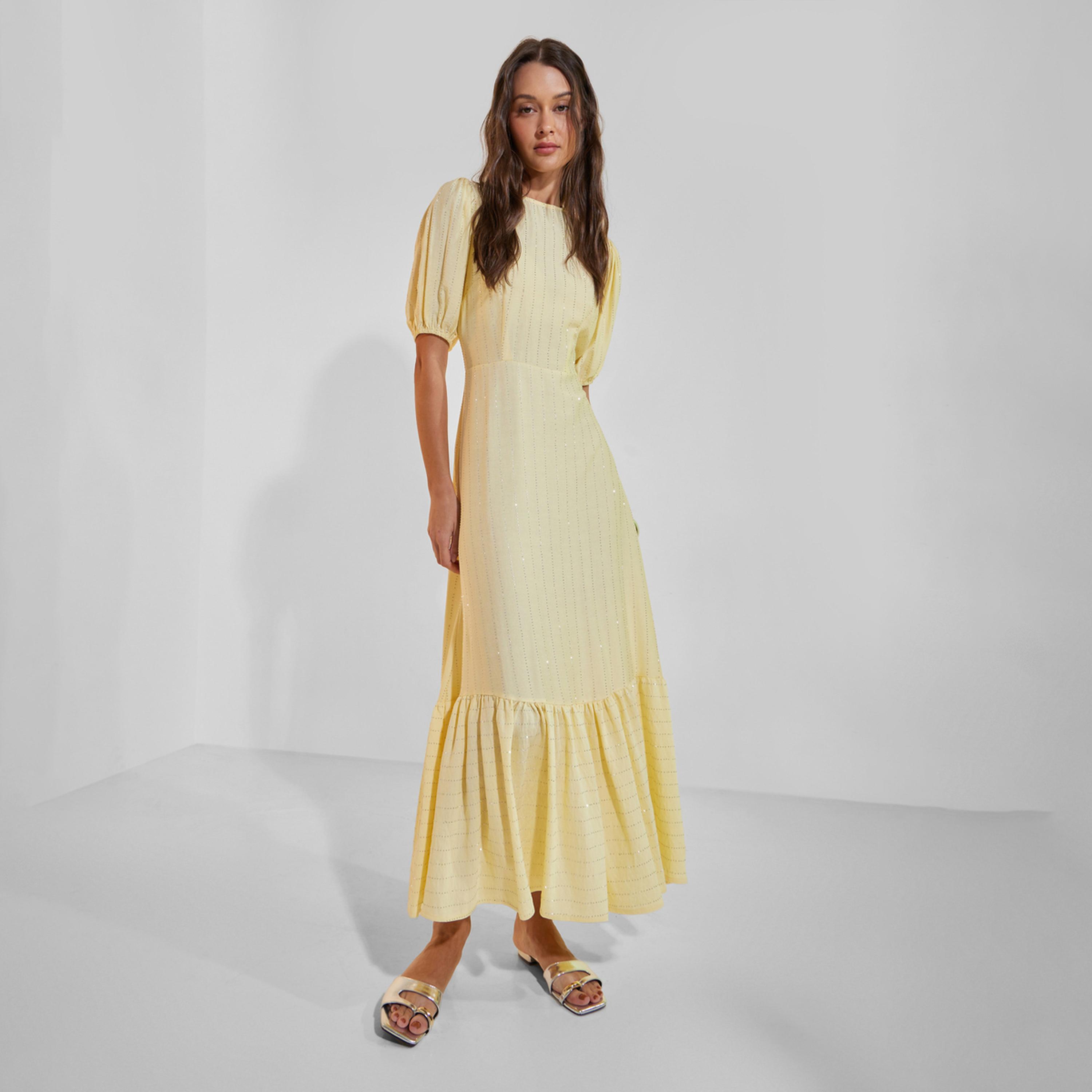 فستان طويل بأكمام منفوخة ومزين-women-clothing-dresses-image-1