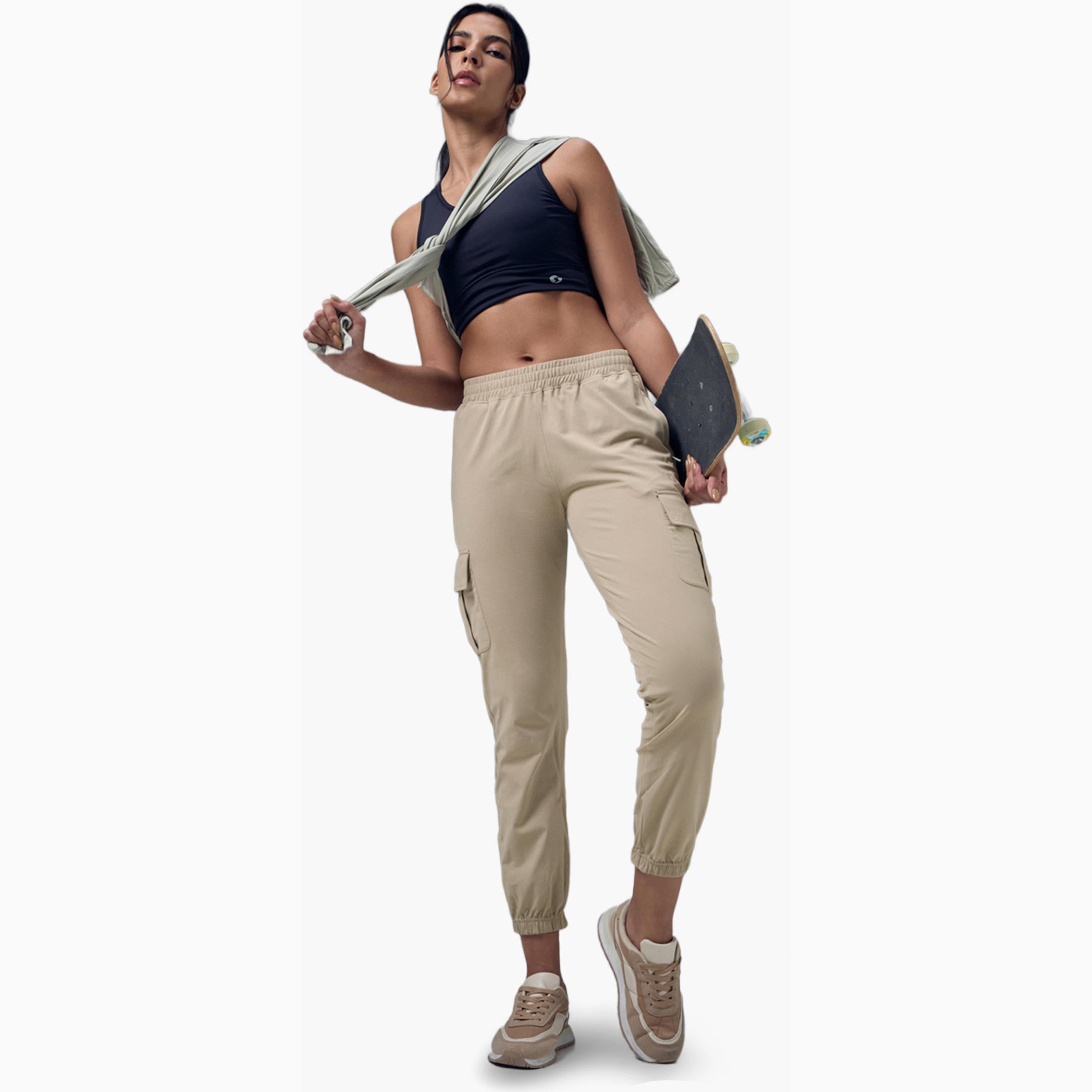 Technosport X Styli Slim Fit Solid Cargo Joggers with TECHNO GUARD-women-clothing-sportswearandactivewear-bottoms-joggersandtrackpants-image-2