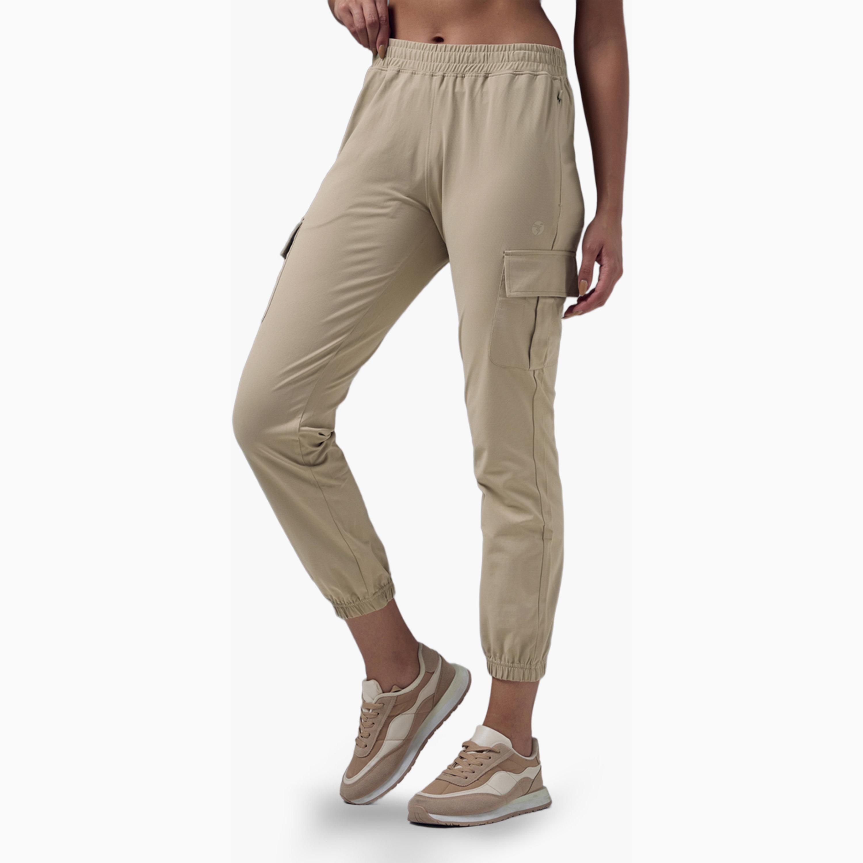 Technosport X Styli Slim Fit Solid Cargo Joggers with TECHNO GUARD-women-clothing-sportswearandactivewear-bottoms-joggersandtrackpants-image-4