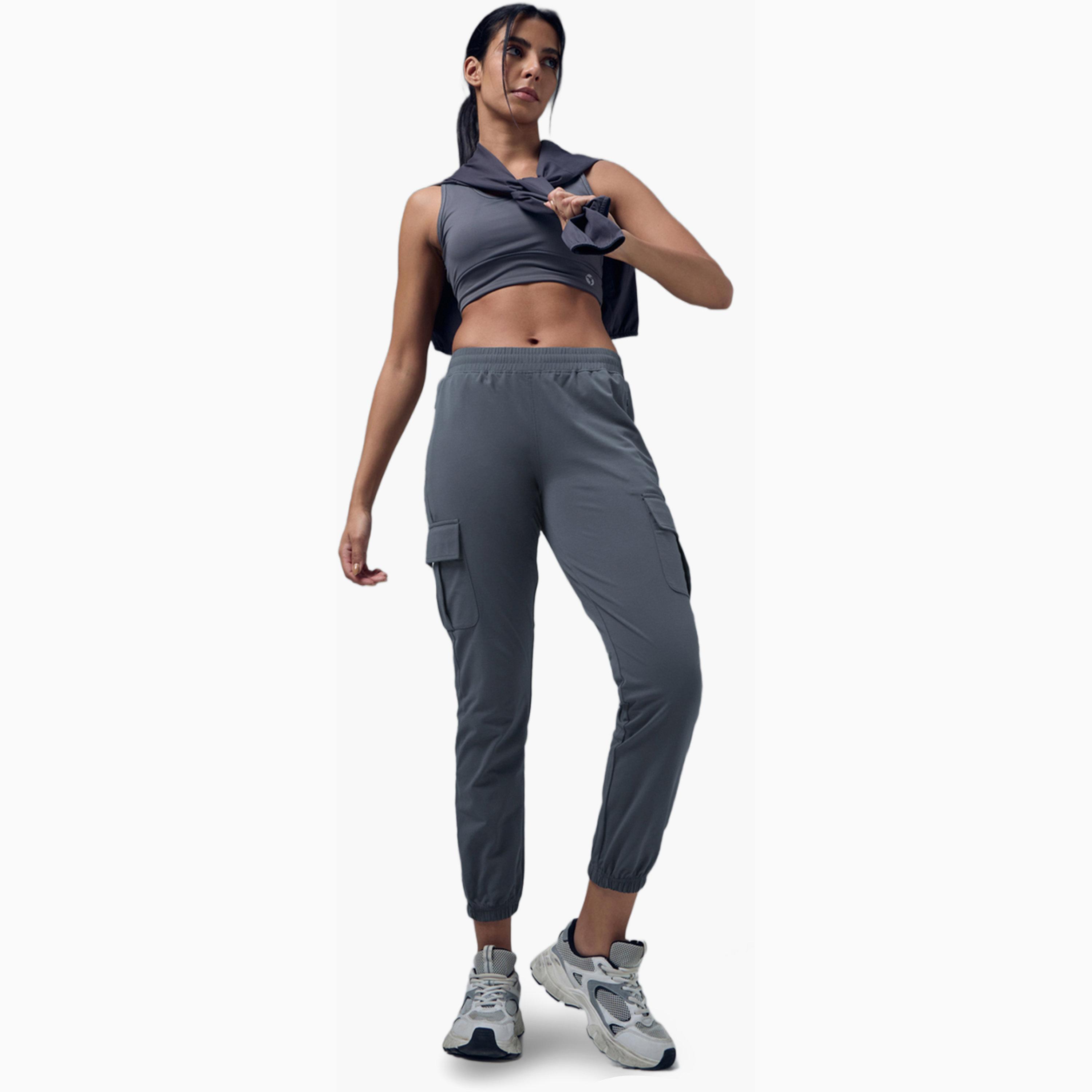 Technosport X Styli Slim Fit Solid Cargo Joggers with TECHNO GUARD-women-clothing-sportswearandactivewear-bottoms-joggersandtrackpants-image-2