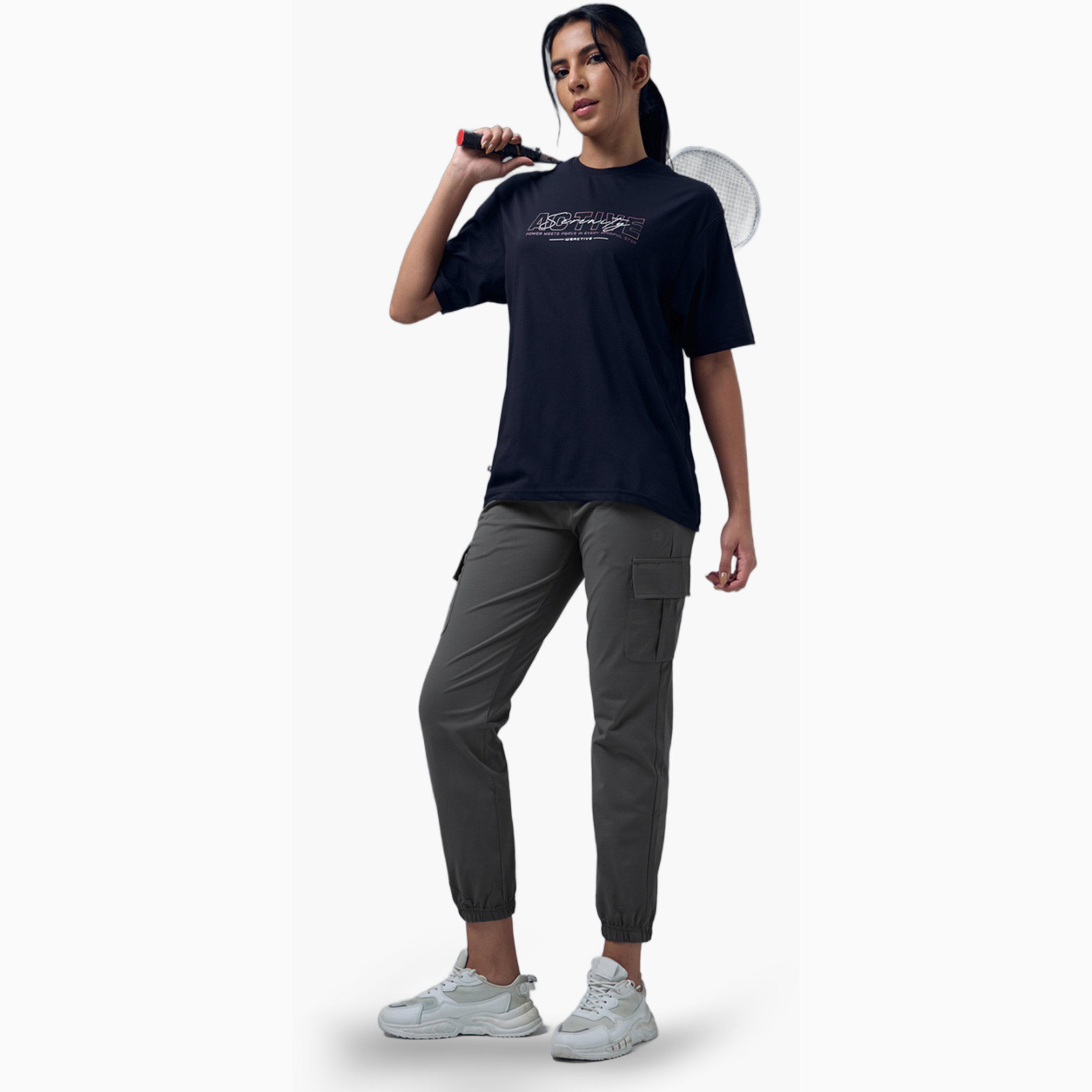 Technosport X Styli Slim Fit Solid Cargo Joggers with TECHNO GUARD-women-clothing-sportswearandactivewear-bottoms-joggersandtrackpants-image-4