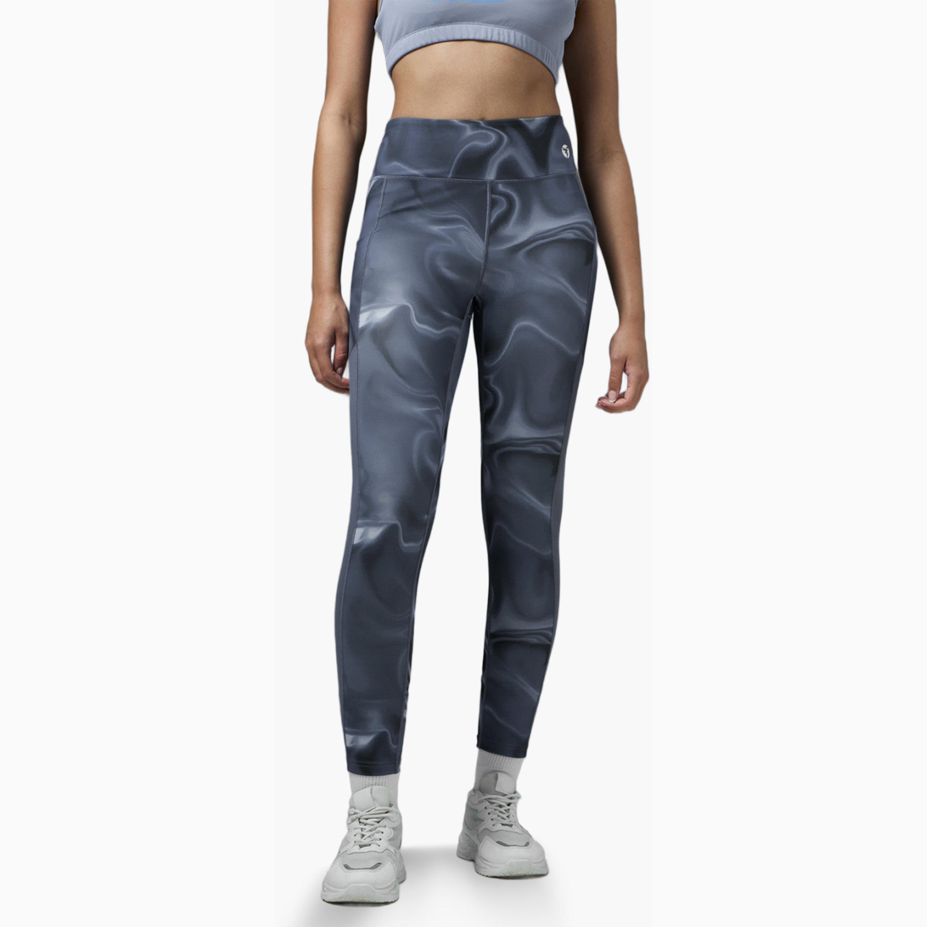 Technosport X Styli Marble Print Slim Fit Tights with ELASTO PLUS-women-clothing-sportswearandactivewear-bottoms-leggings-image-1