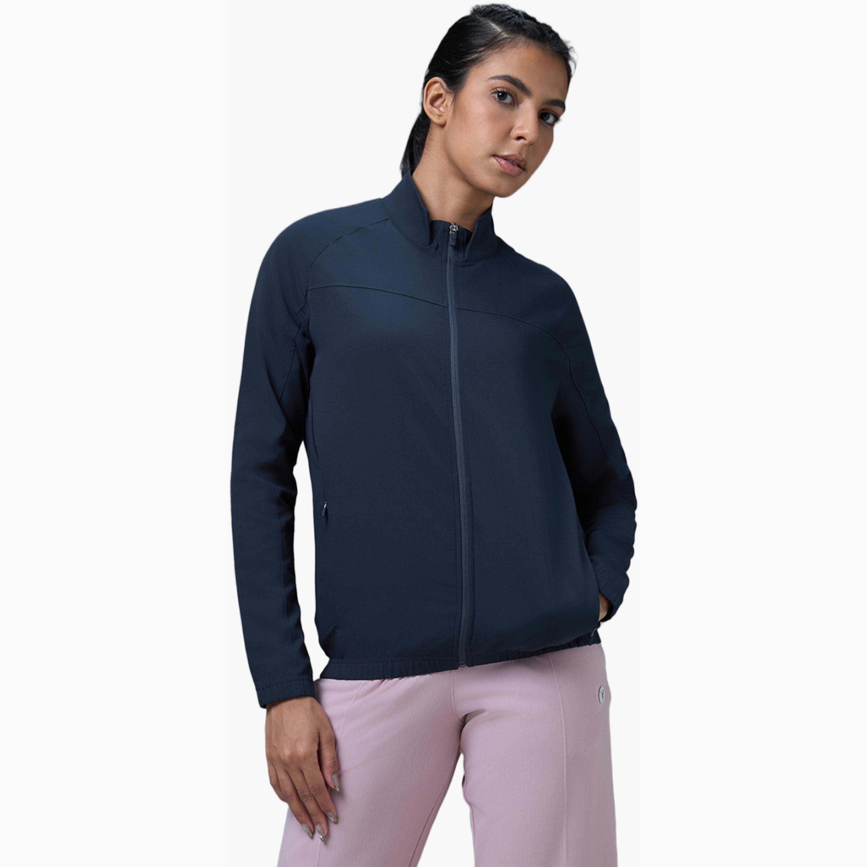 Technosport X Styli Solid Slim Fit Mock Neck Sports Jacket with TECHNOLITE-women-clothing-sportswearandactivewear-coatsandjackets-jackets-image-1