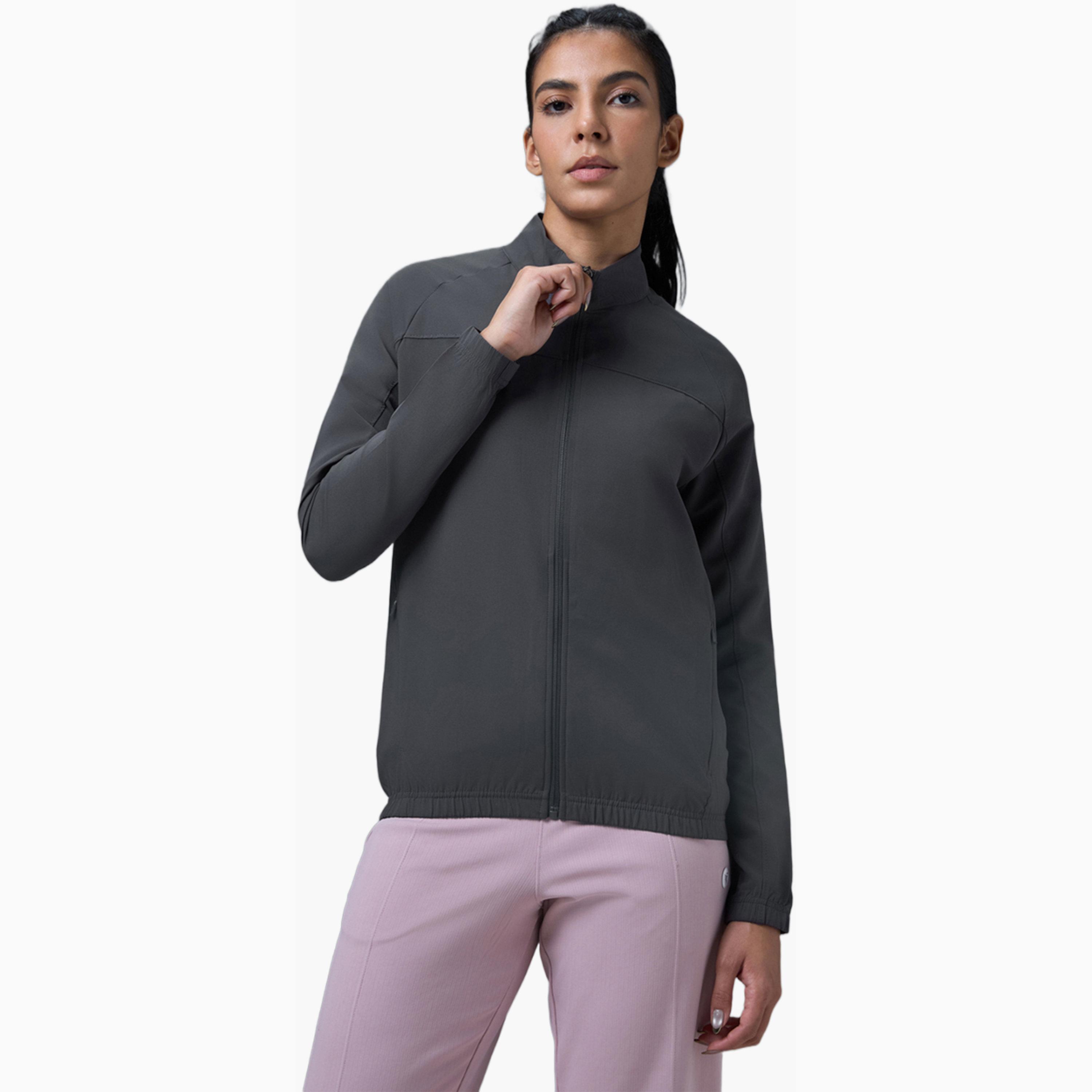 Technosport X Styli Solid Slim Fit Mock Neck Sports Jacket with TECHNOLITE-women-clothing-sportswearandactivewear-coatsandjackets-jackets-image-1