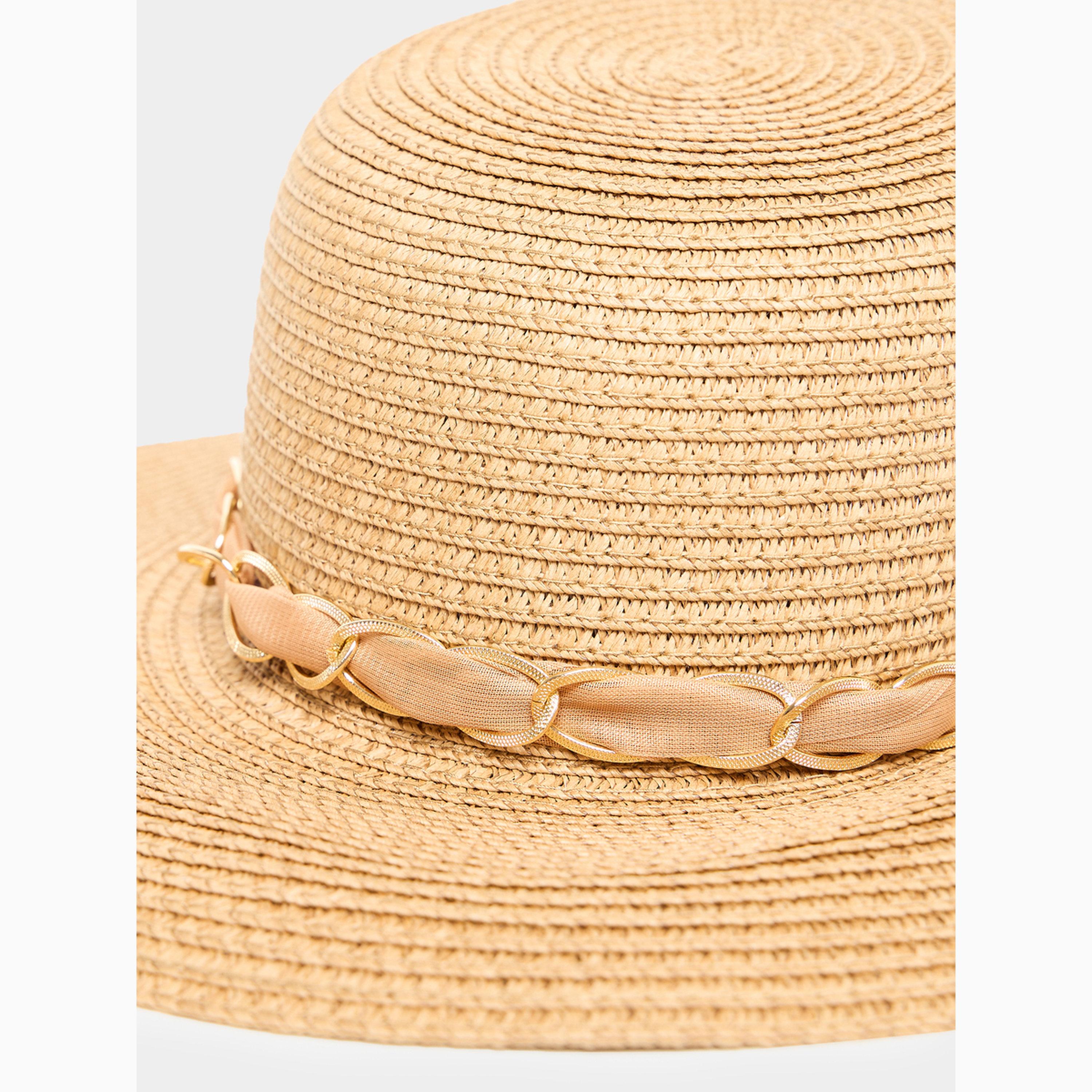 قبعة قش خاكي للحماية من الشمس بتفاصيل شريط-women-clothingaccessories-capsandhats-image-3