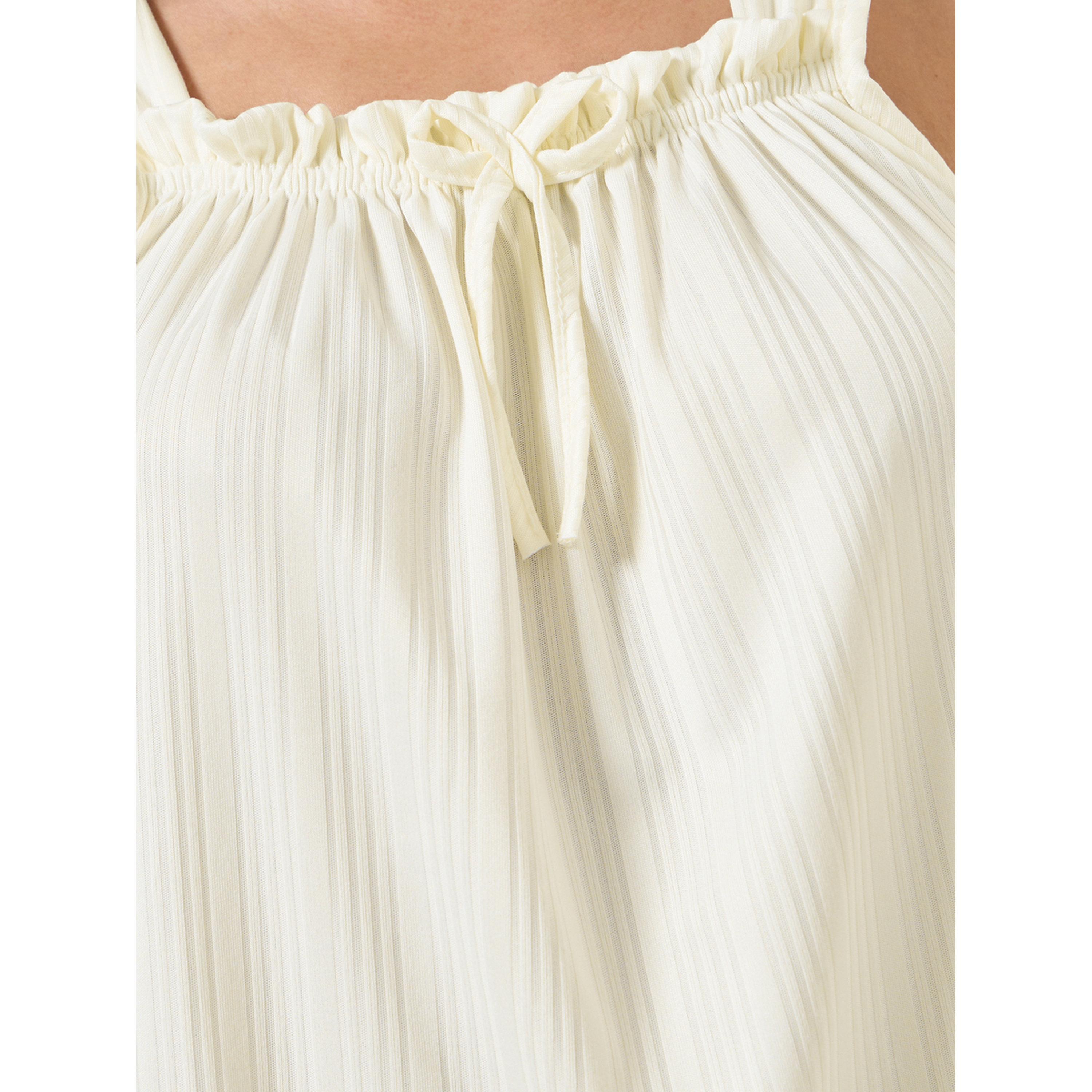 Styli Cream Ribbed Strappy Nightdress with Lace Trim-women-clothing-nightwear-nighties-image-4