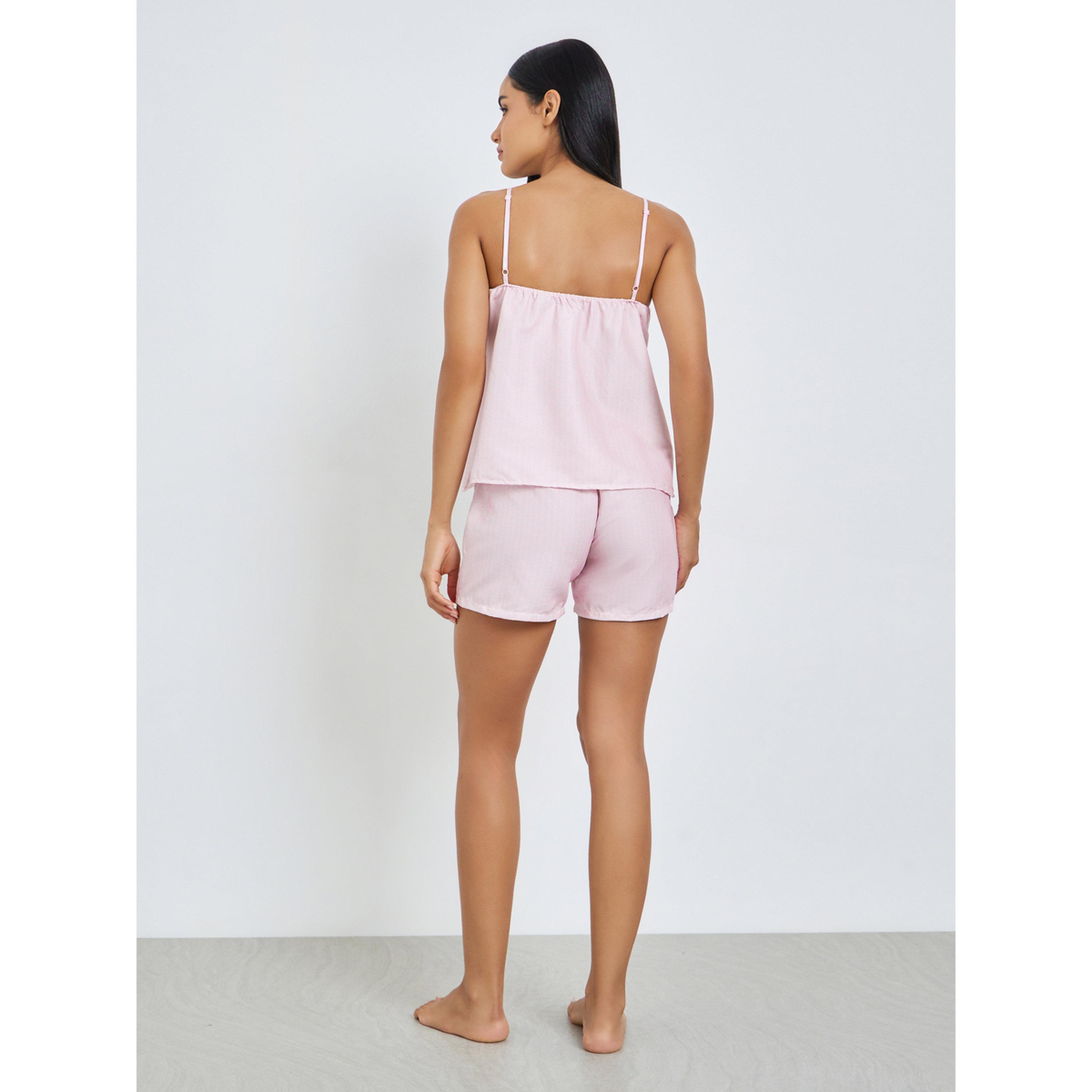 طقم بيجاما من شورت وبلوزة كامي مخططة-women-clothing-nightwear-pyjamas-shortsets-image-3