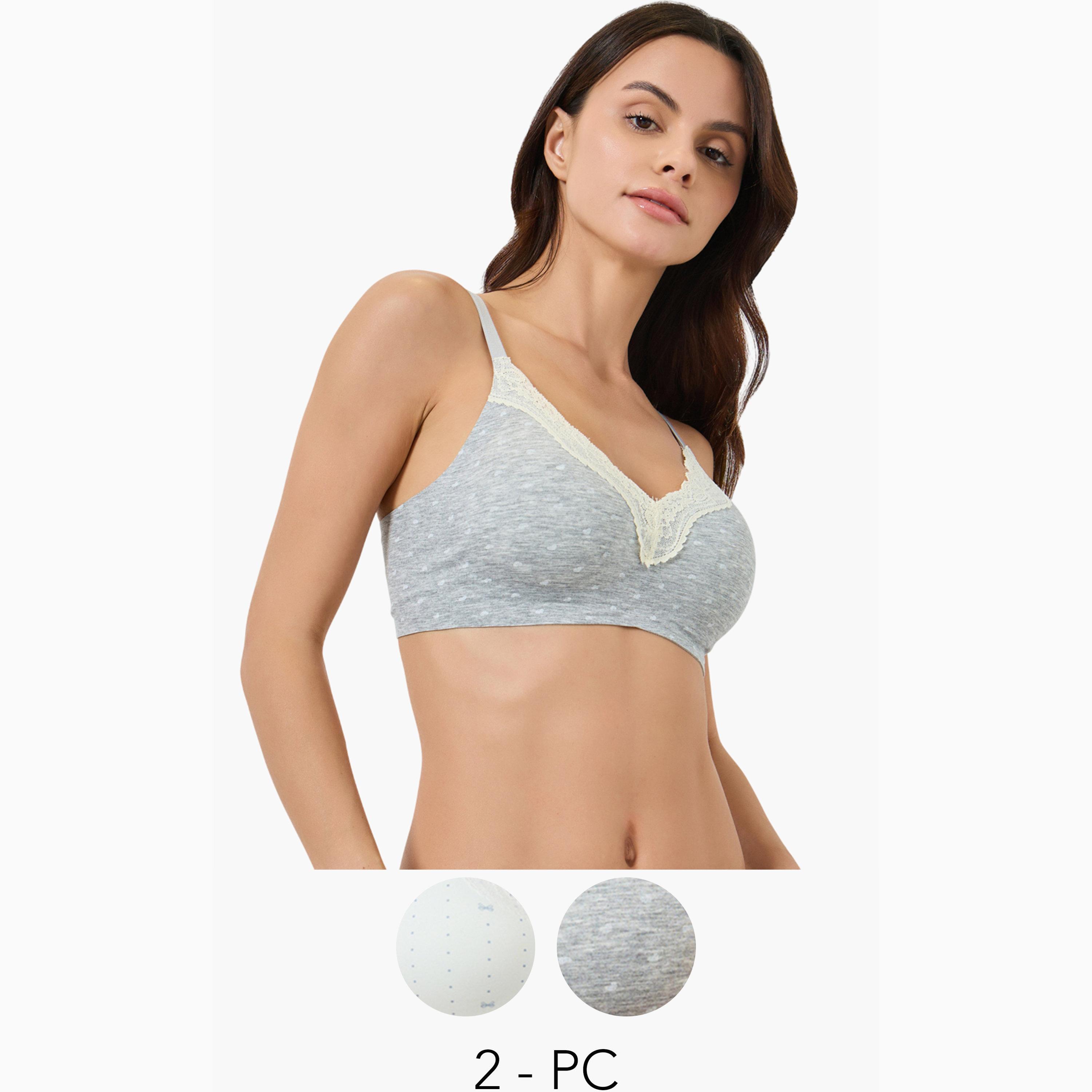 Styli Pack fo 2 - Printed Padded Non-Wired Lace Detail T-Shirt Bra-women-clothing-lingerie-bras-image-1