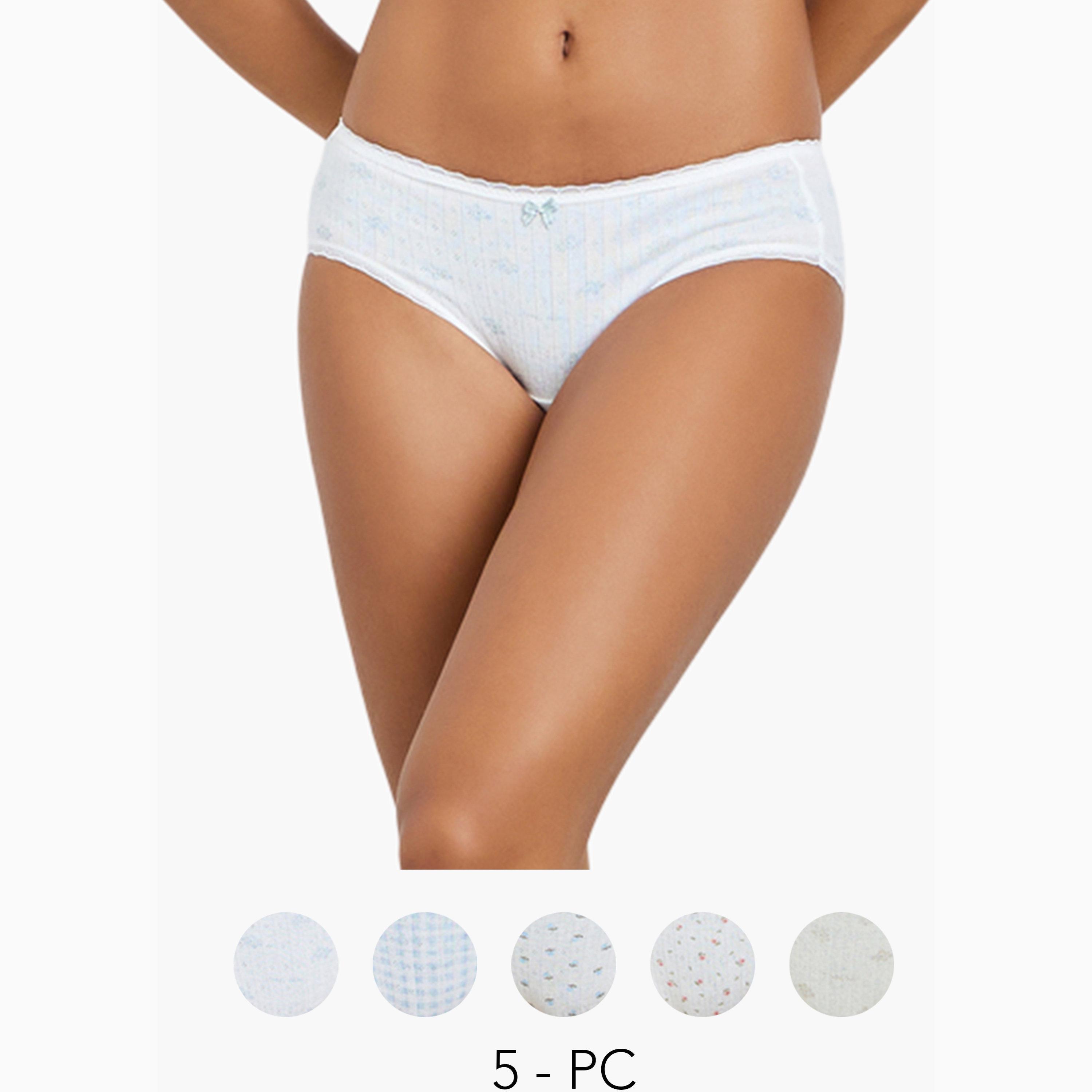 Styli Pack of 5 - Printed Hipster Briefs With Bow and Lace Detail-women-clothing-lingerie-panties-image-1