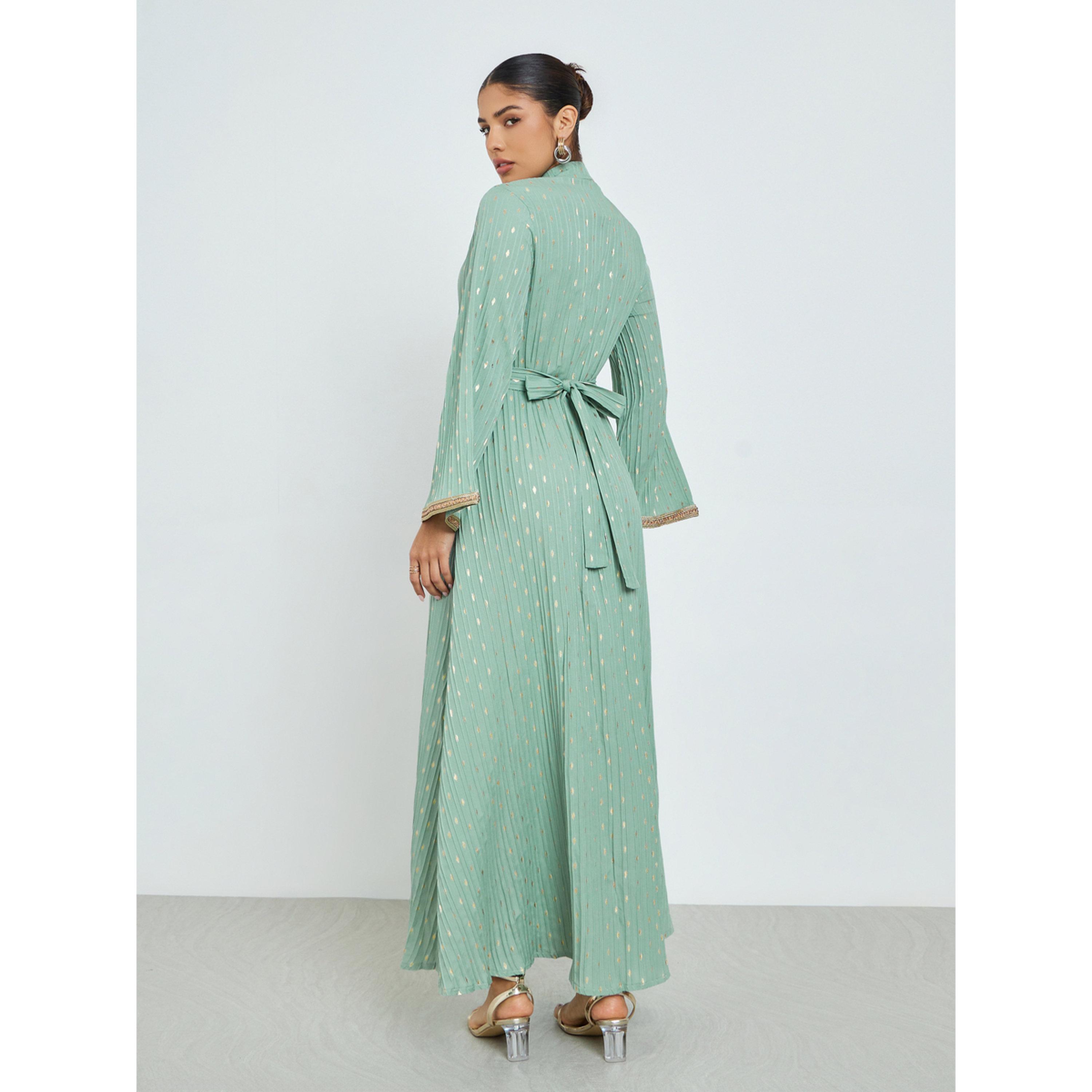 Styli Green Textured Foil Print Jalabiya-women-arabicclothing-jalabiyas-image-4