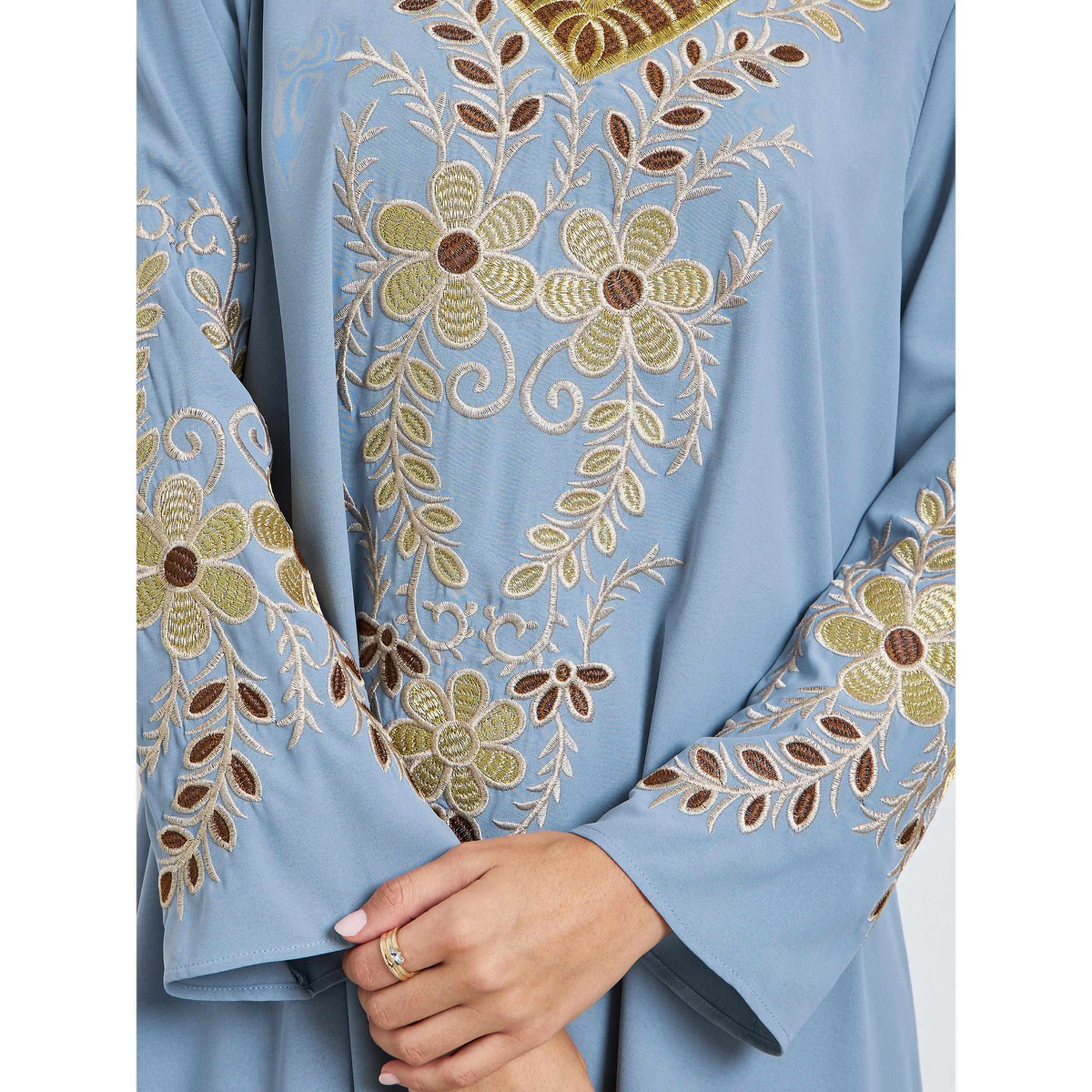Styli Blue Embroidered V Neck Jalabiya-women-arabicclothing-jalabiyas-image-5