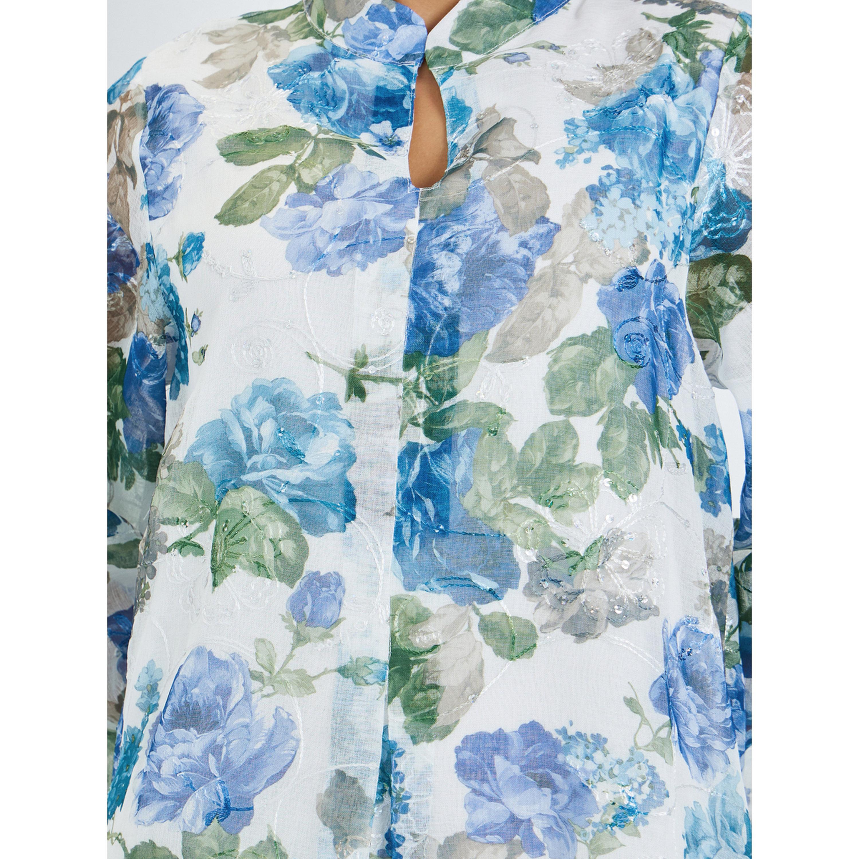Styli Blue Floral Print Stand Collar Jalabiya-women-arabicclothing-jalabiyas-image-5