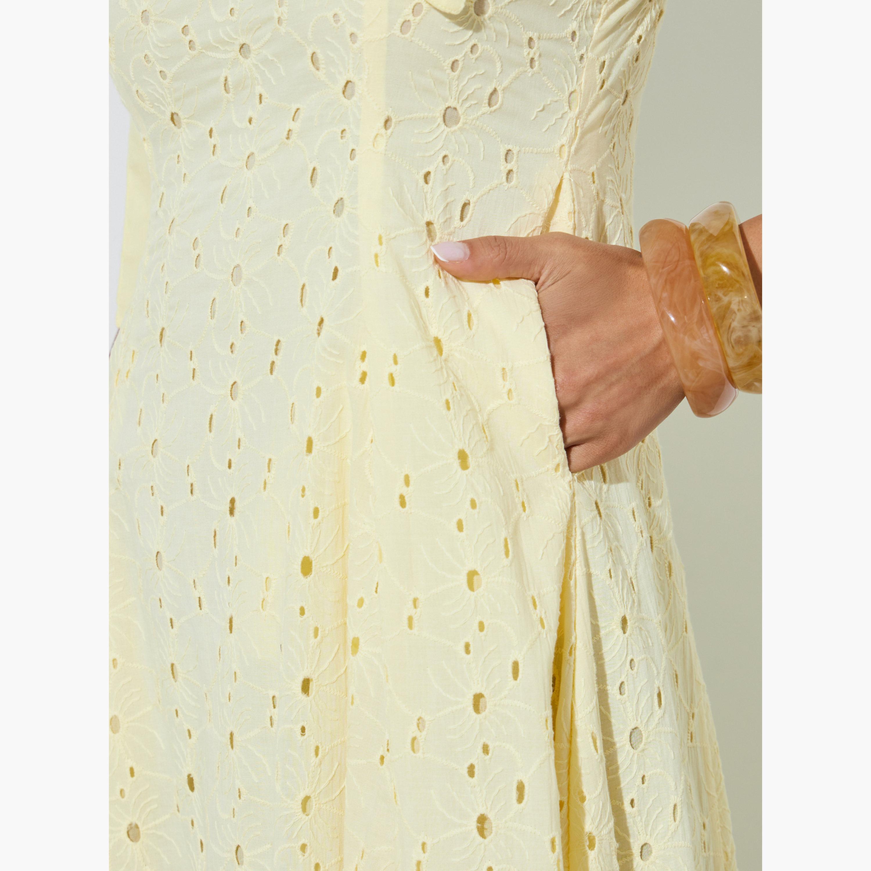 فستان طويل قطن بحافة واسعة وأربطة كتاف وتفاصيل شيلي-women-clothing-dresses-image-5