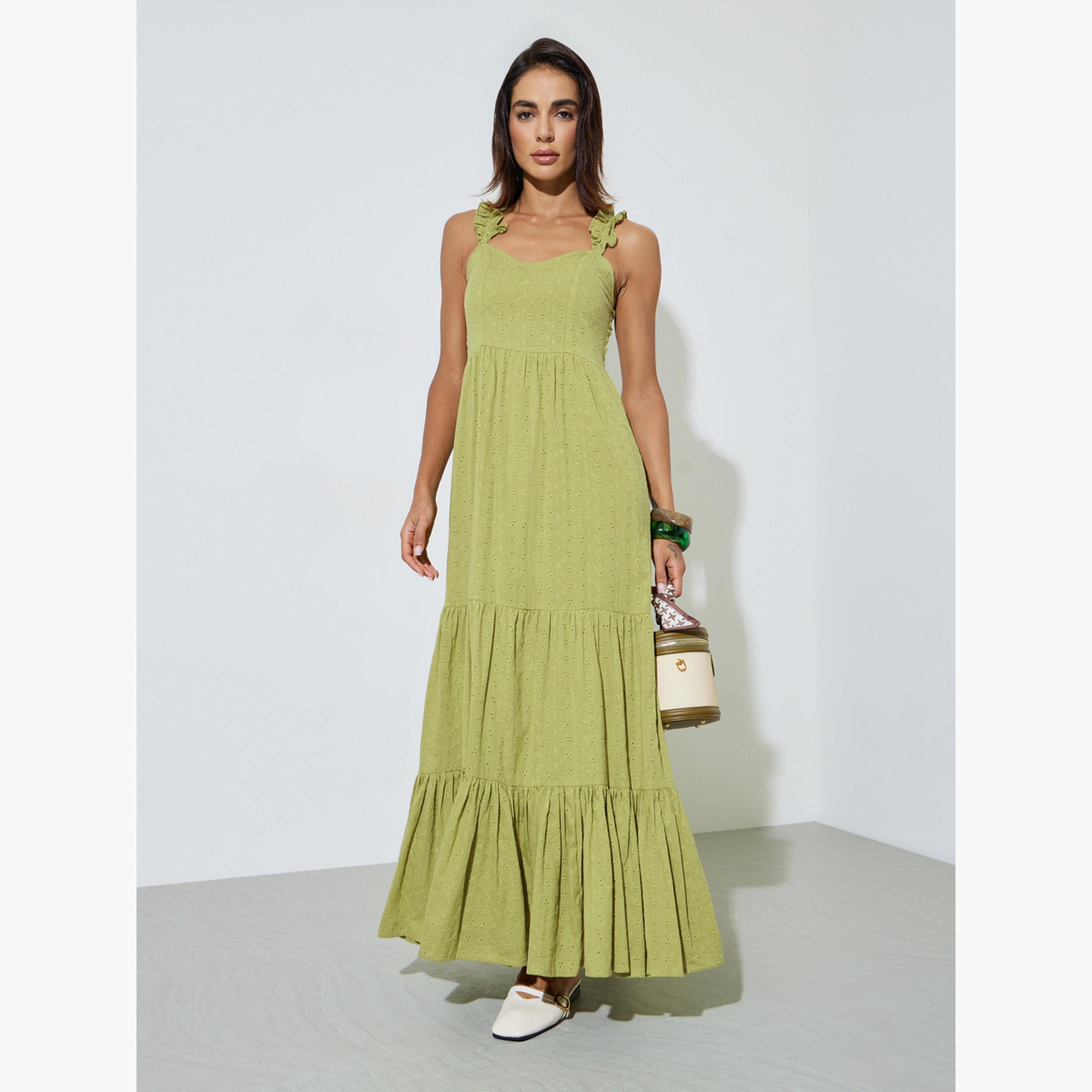 فستان طويل متعدد الطبقات بأشرطة كشكش وتفاصيل شيلي-women-clothing-dresses-image-1