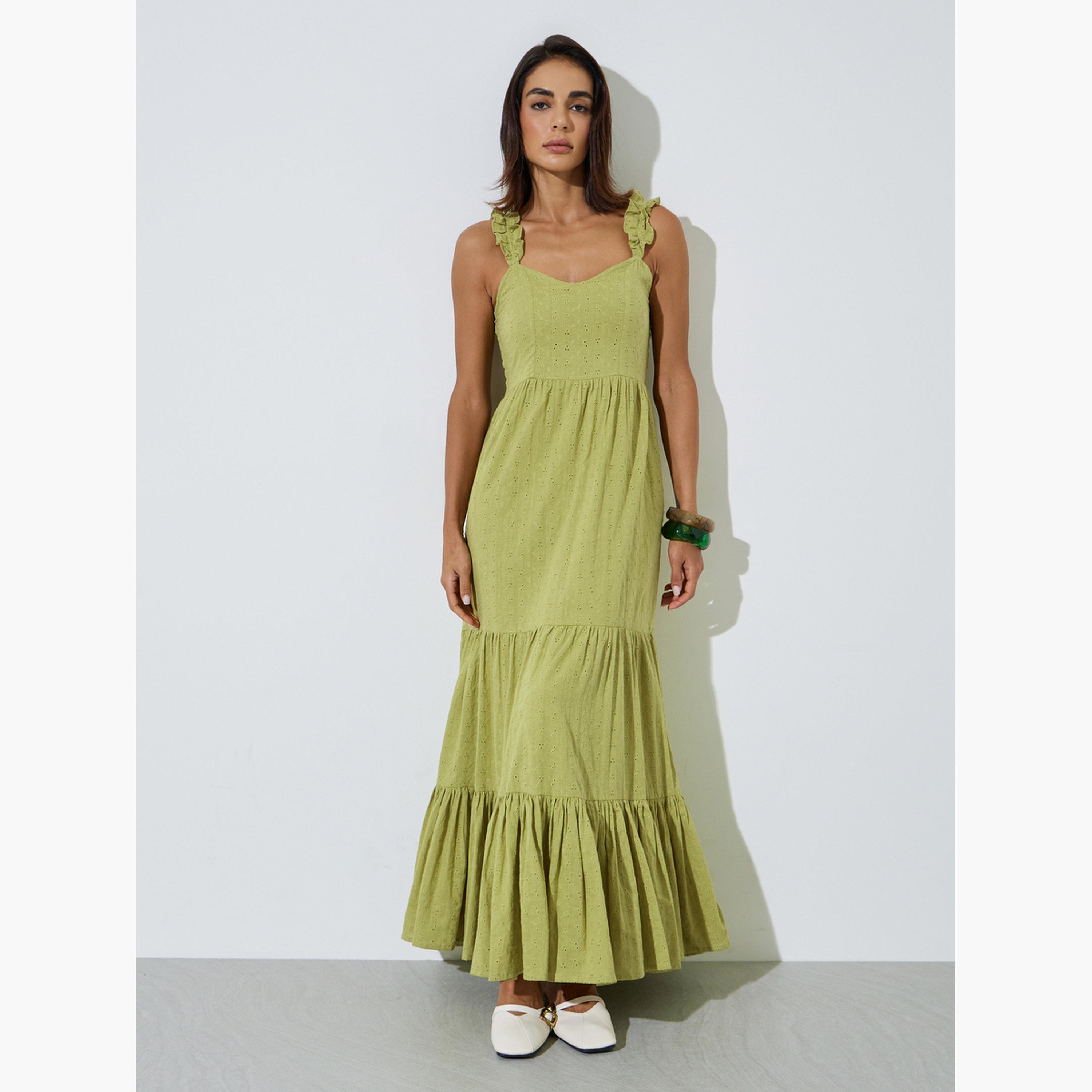 فستان طويل متعدد الطبقات بأشرطة كشكش وتفاصيل شيلي-women-clothing-dresses-image-3