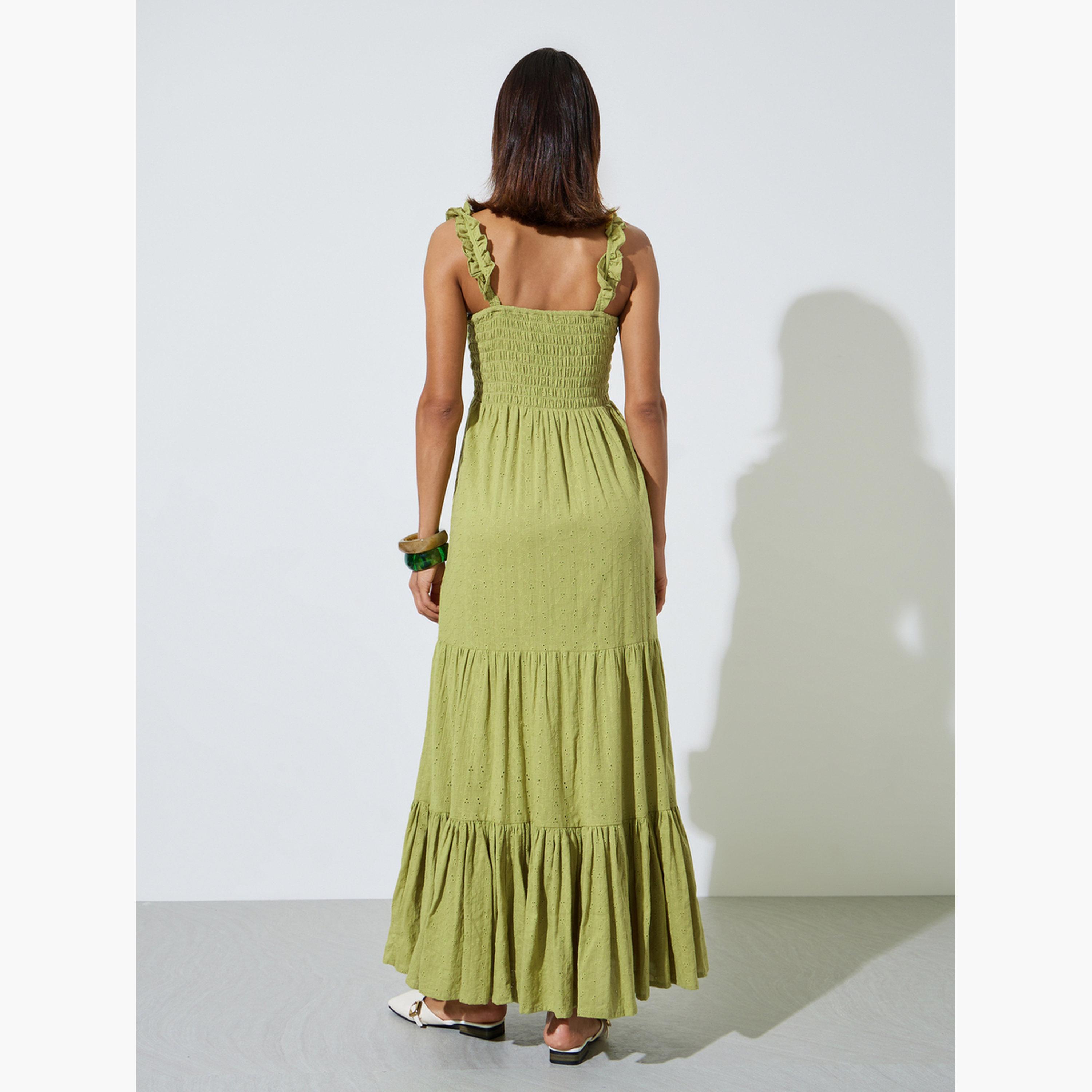 فستان طويل متعدد الطبقات بأشرطة كشكش وتفاصيل شيلي-women-clothing-dresses-image-4