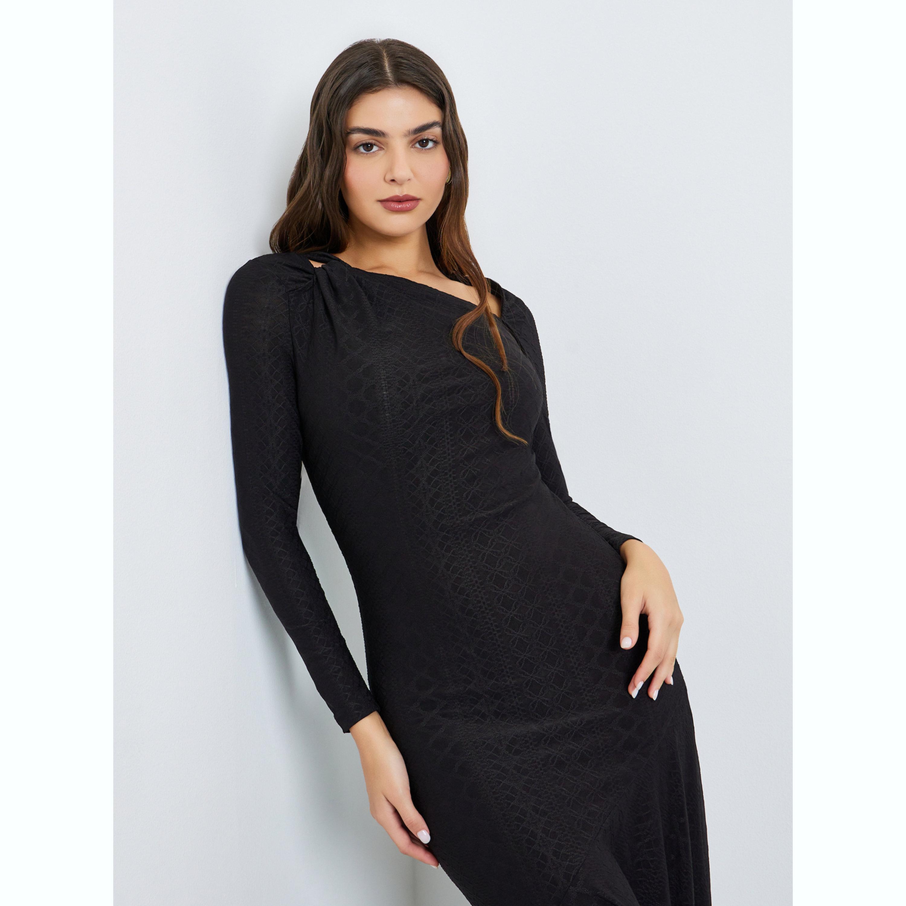 Styli Black Asymmetric Hem Maxi Dress-women-clothing-dresses-image-2