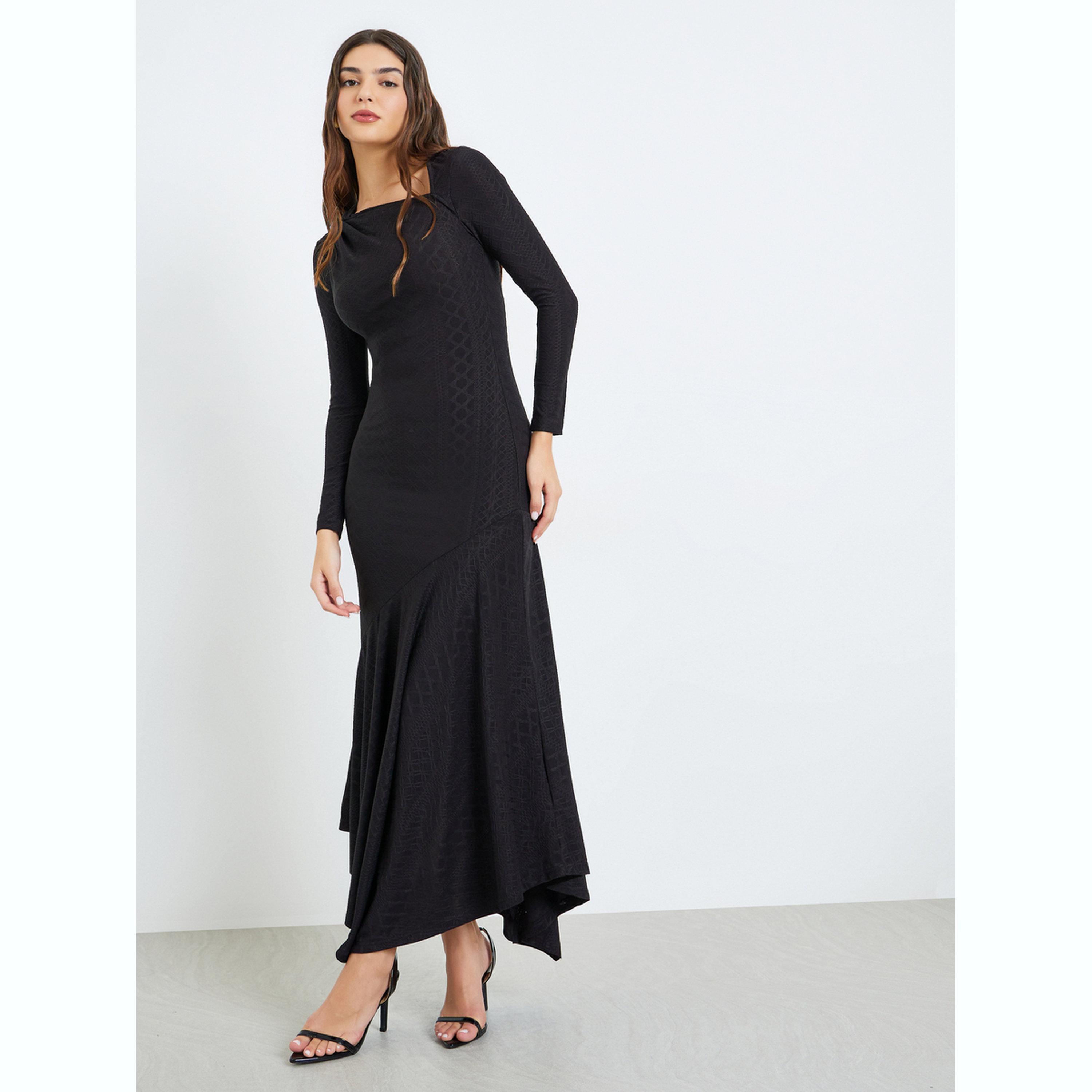 Styli Black Asymmetric Hem Maxi Dress-women-clothing-dresses-image-3