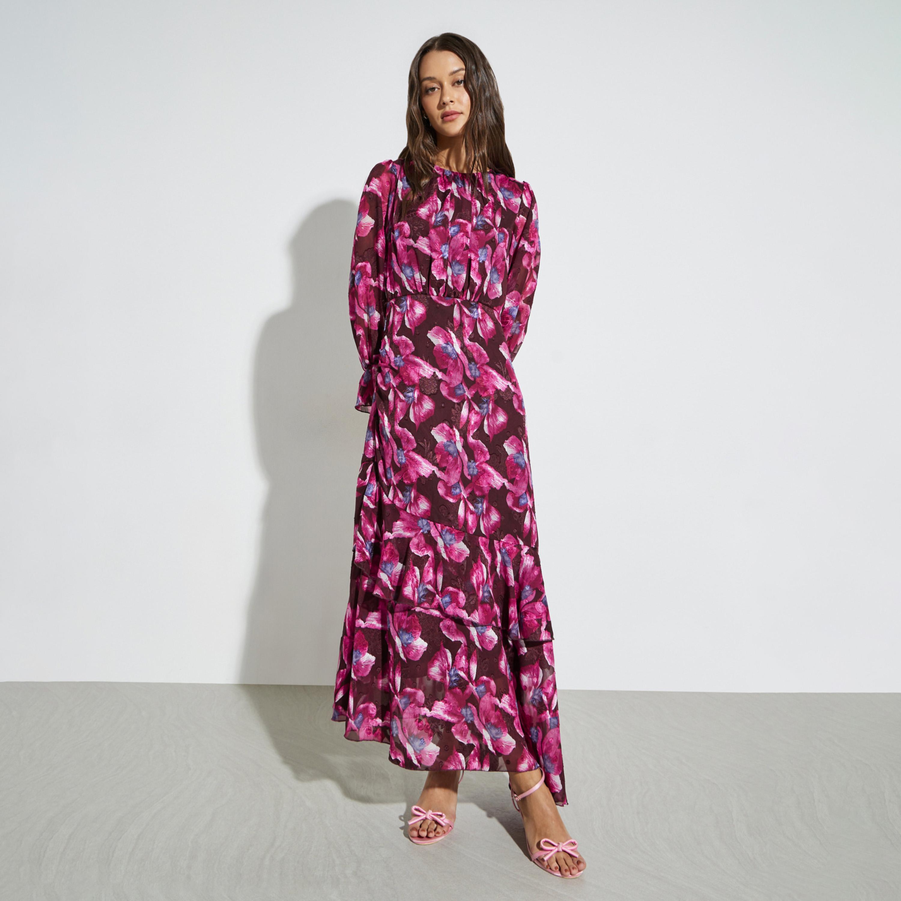 Styli Magenta Floral Print Long Sleeves Maxi Dress-women-clothing-dresses-image-1