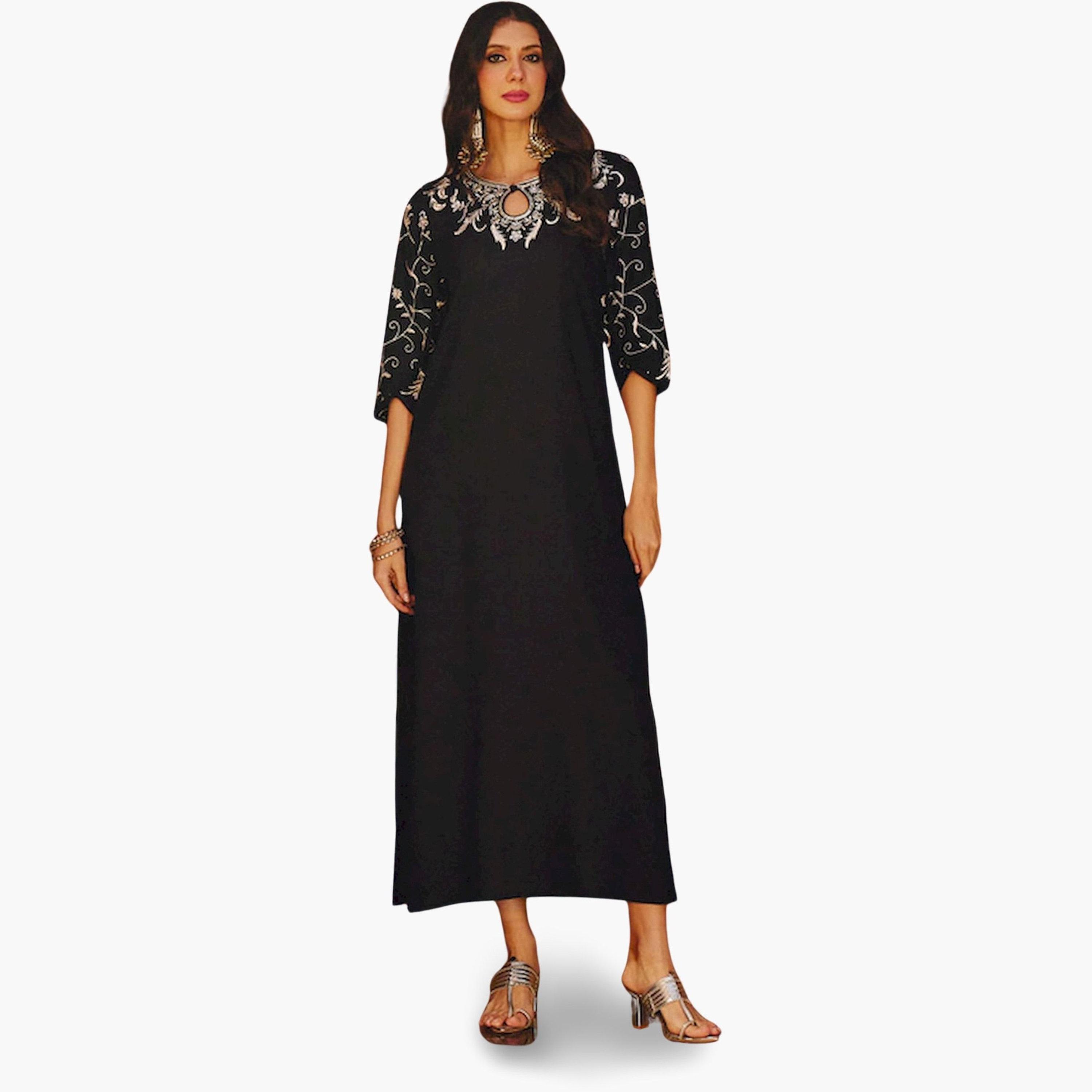 Sassafras X Styli Black Embroidered A-Line Maxi Dress-women-clothing-ethnicwear-dresses-image-2