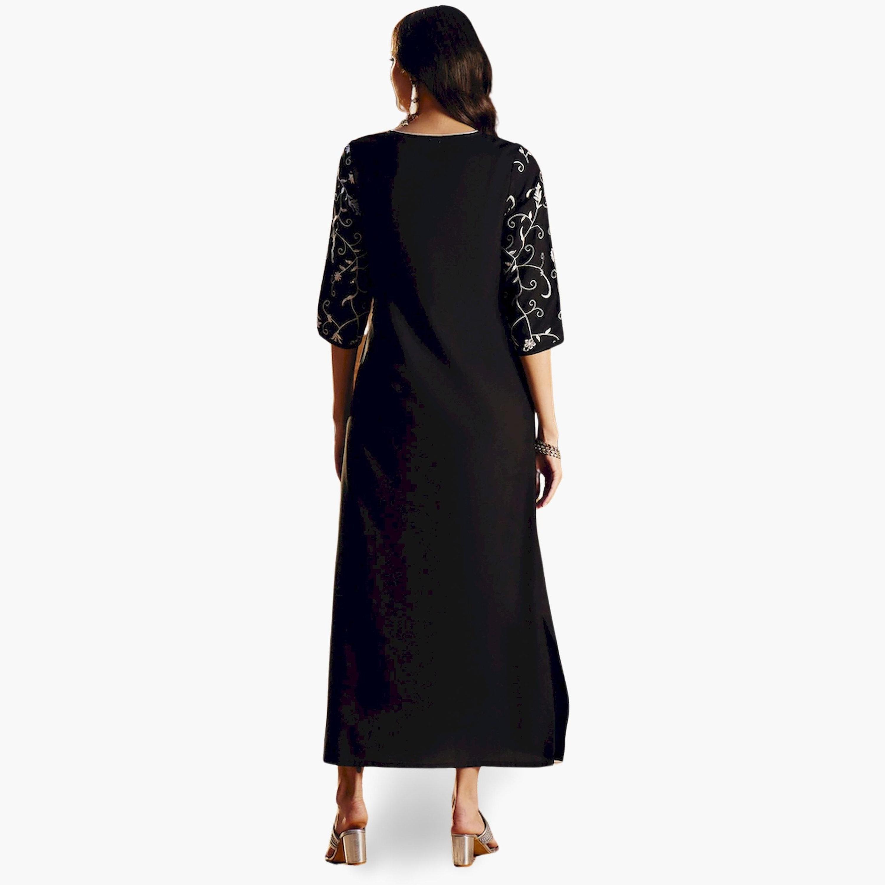 Sassafras X Styli Black Embroidered A-Line Maxi Dress-women-clothing-ethnicwear-dresses-image-5