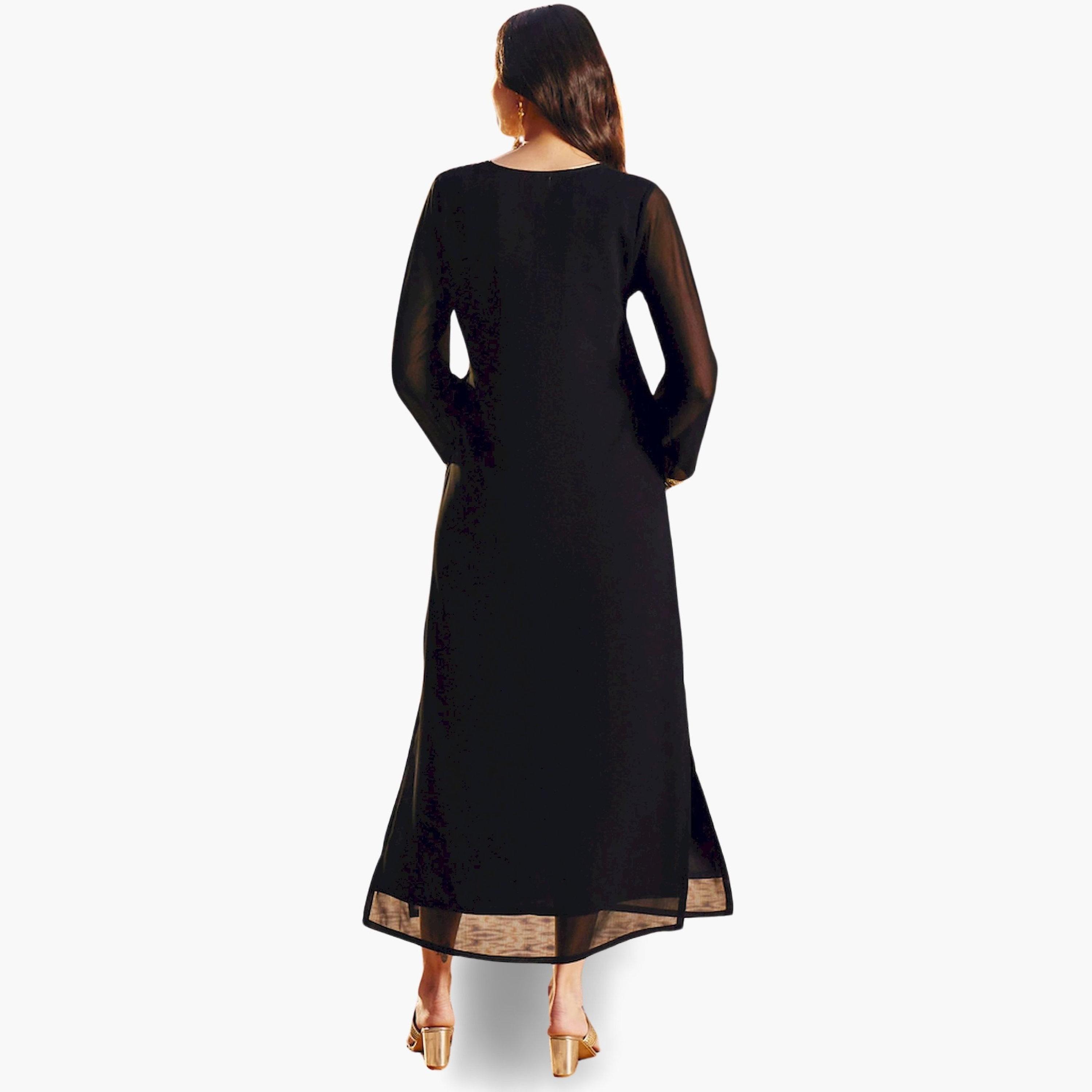 ساسافراس × ستايلي - فستان ماكسي أسود تطريز ذهبي تصميم A-women-clothing-ethnicwear-dresses-image-5