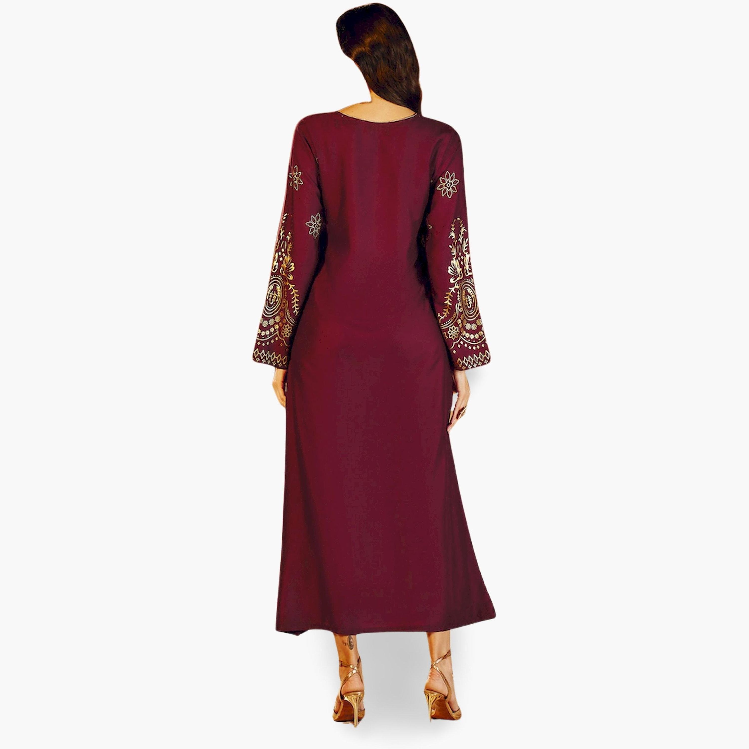 Sassafras Burgundy Foil Print A-Line Jalabiya-women-arabicclothing-jalabiyas-image-4