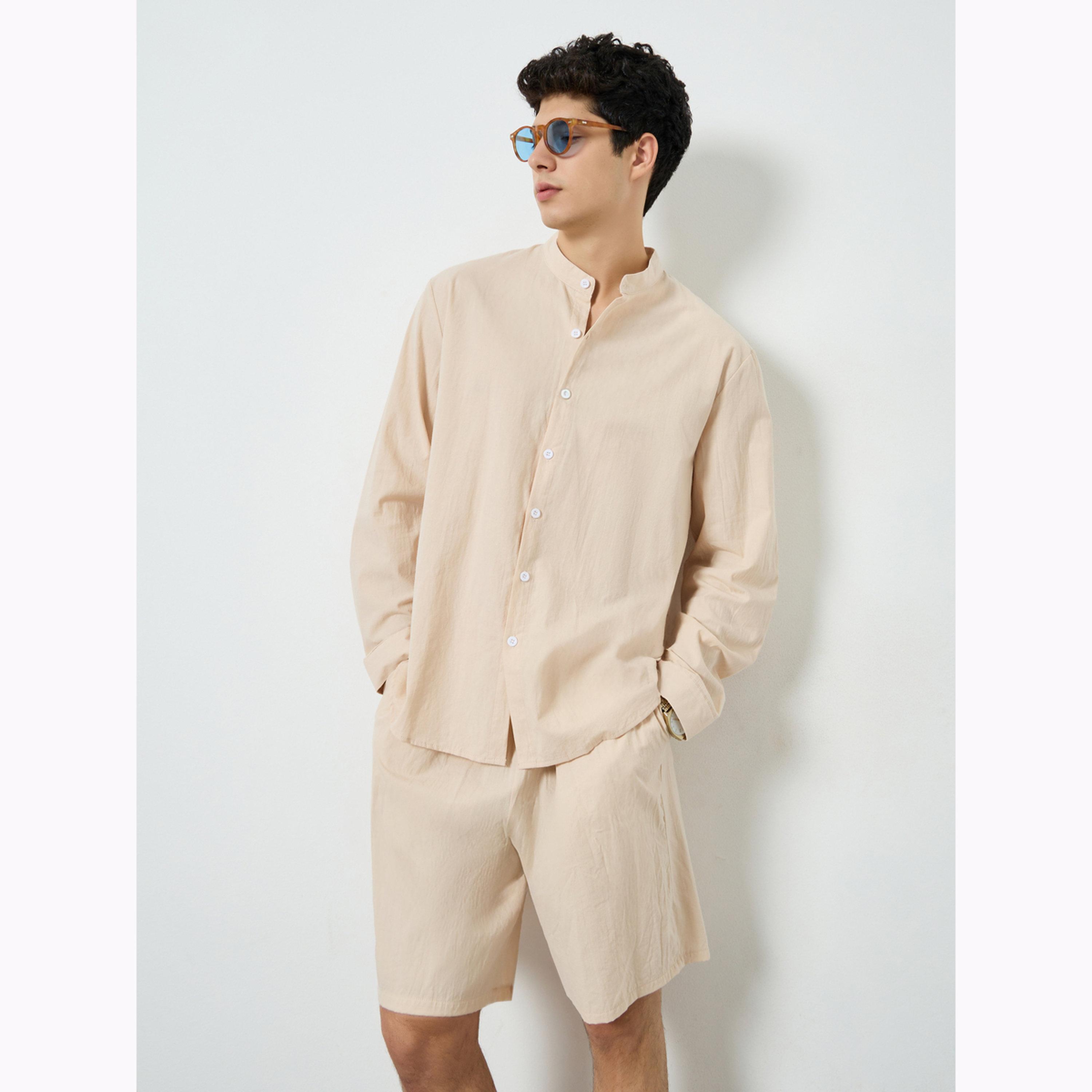 Styli Men Cream Linen Shirt and Shorts Co-Ords-men-clothing-coordsets-image-1