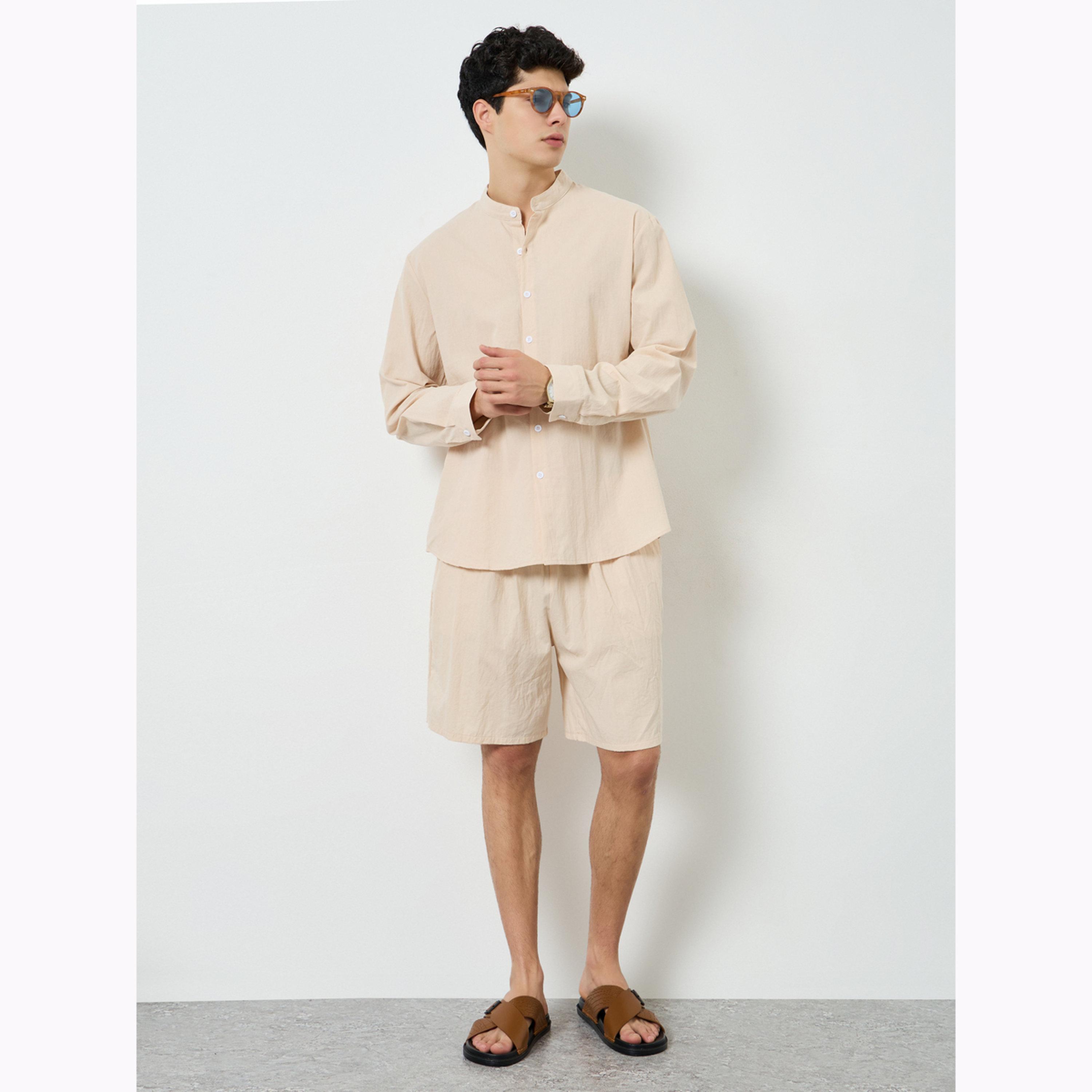 Styli Men Cream Linen Shirt and Shorts Co-Ords-men-clothing-coordsets-image-2