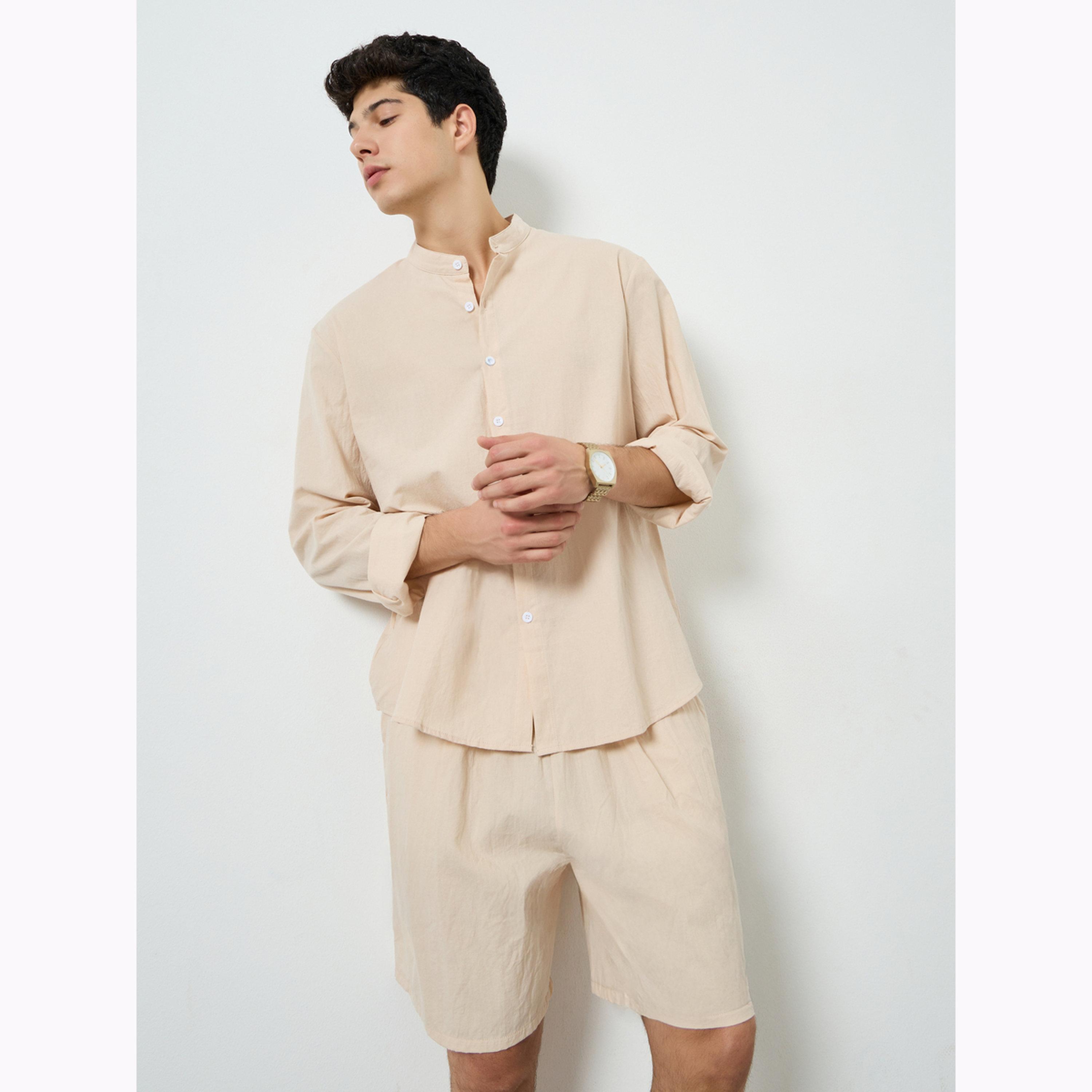 Styli Men Cream Linen Shirt and Shorts Co-Ords-men-clothing-coordsets-image-4