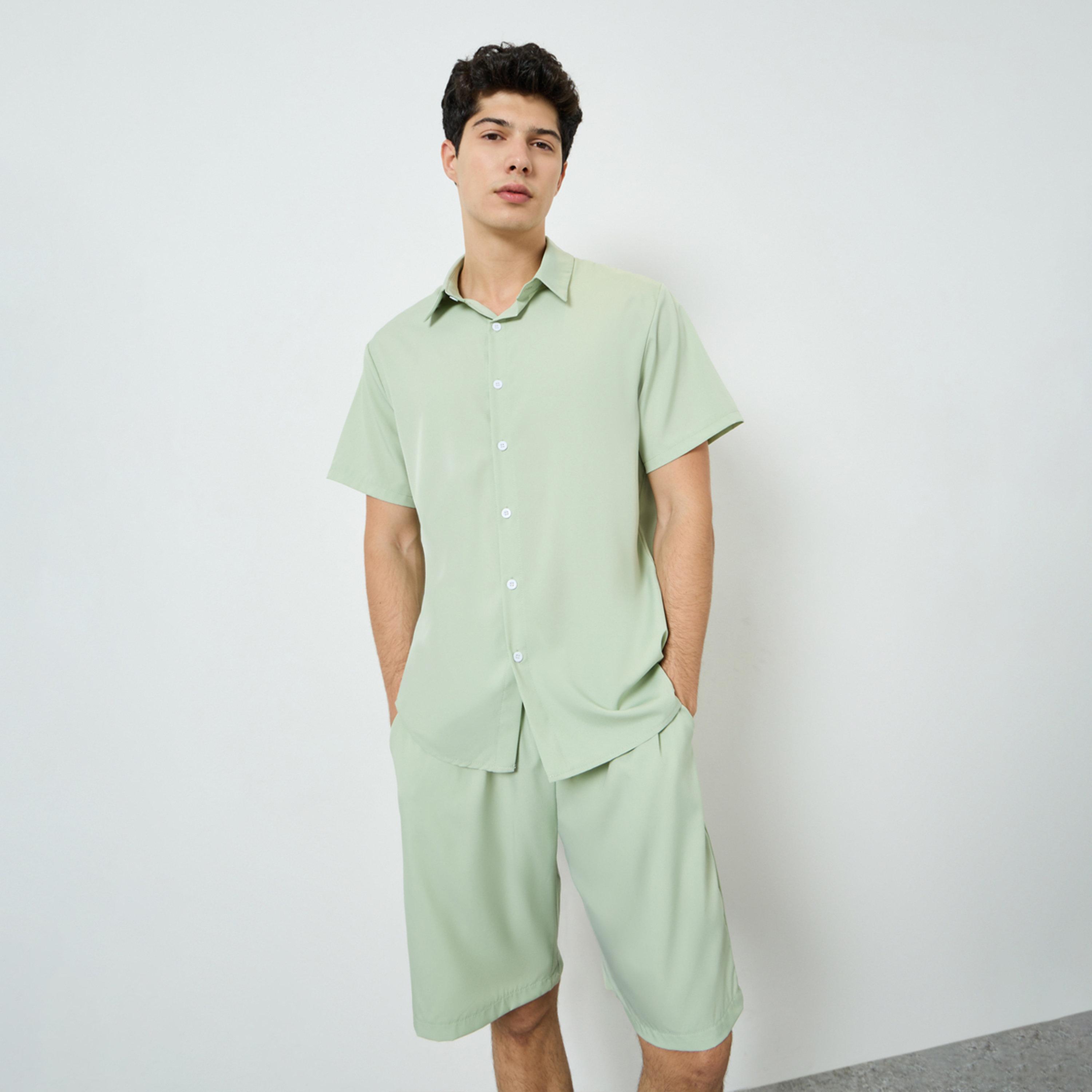Styli Men Light Green Shirt and Shorts Co-Ords-men-clothing-coordsets-image-1