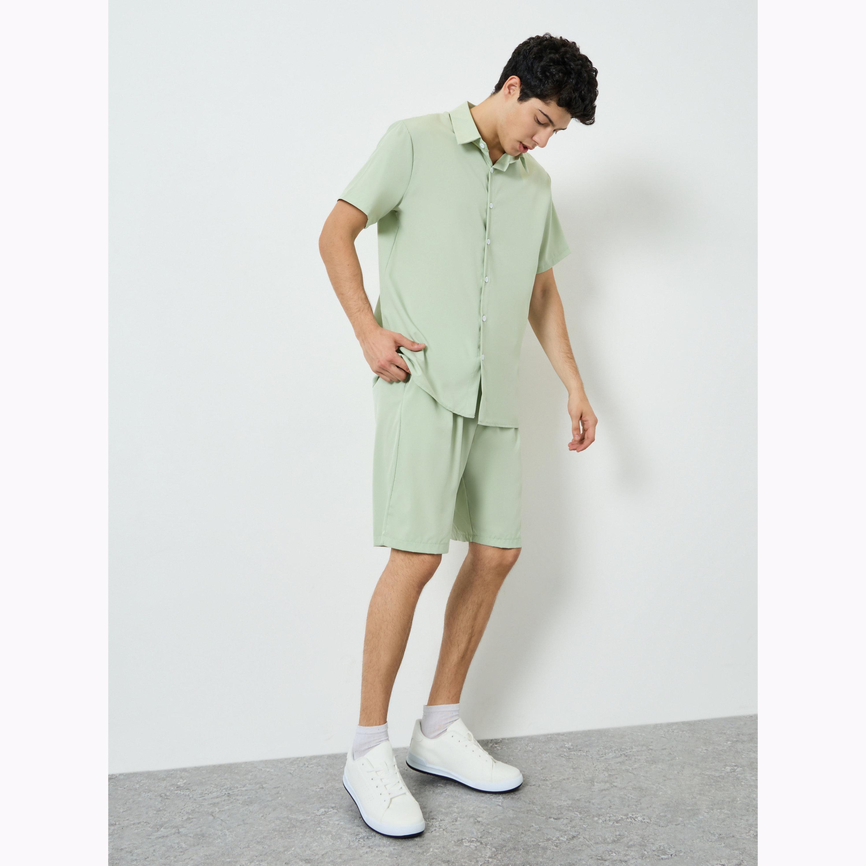 Styli Men Light Green Shirt and Shorts Co-Ords-men-clothing-coordsets-image-2