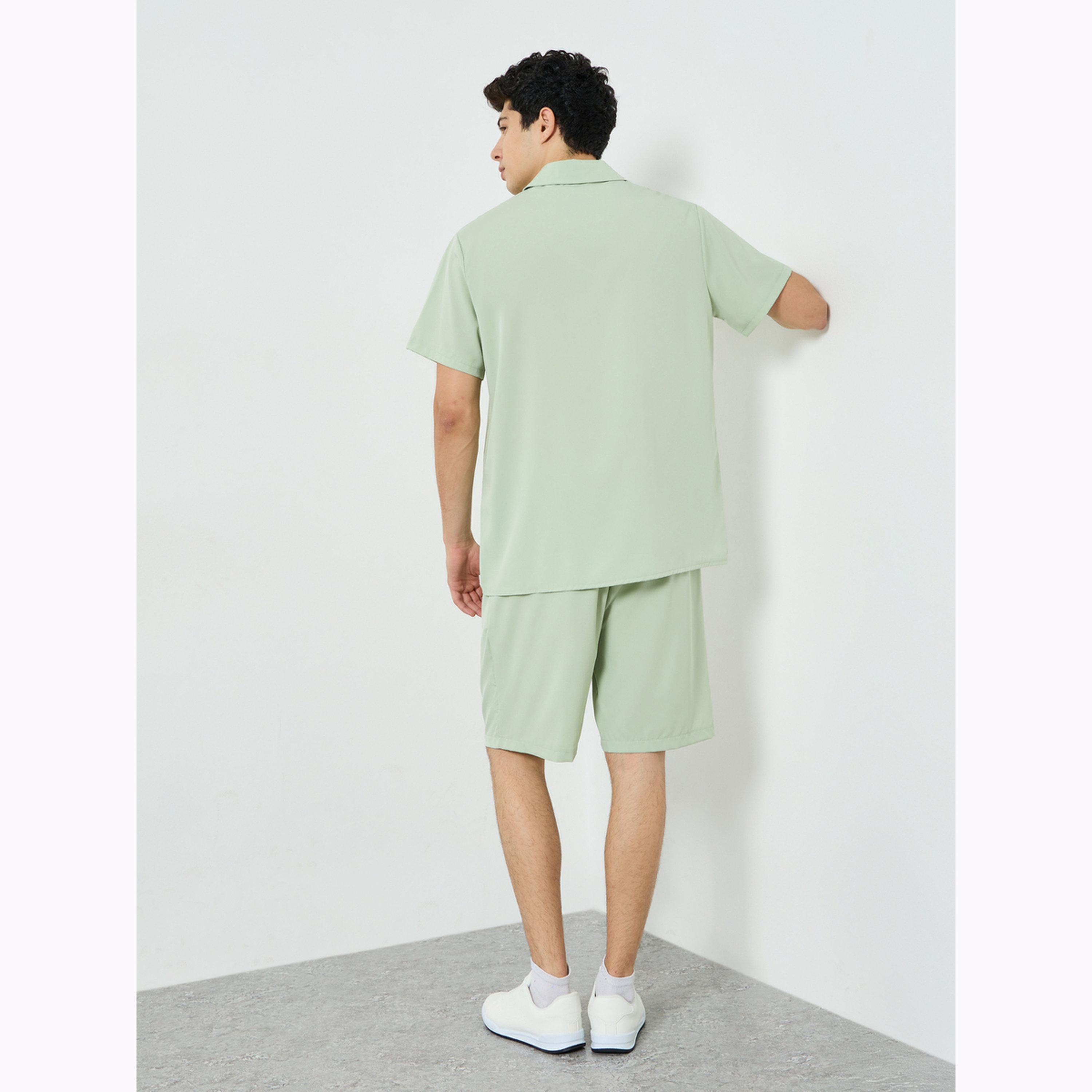 Styli Men Light Green Shirt and Shorts Co-Ords-men-clothing-coordsets-image-3
