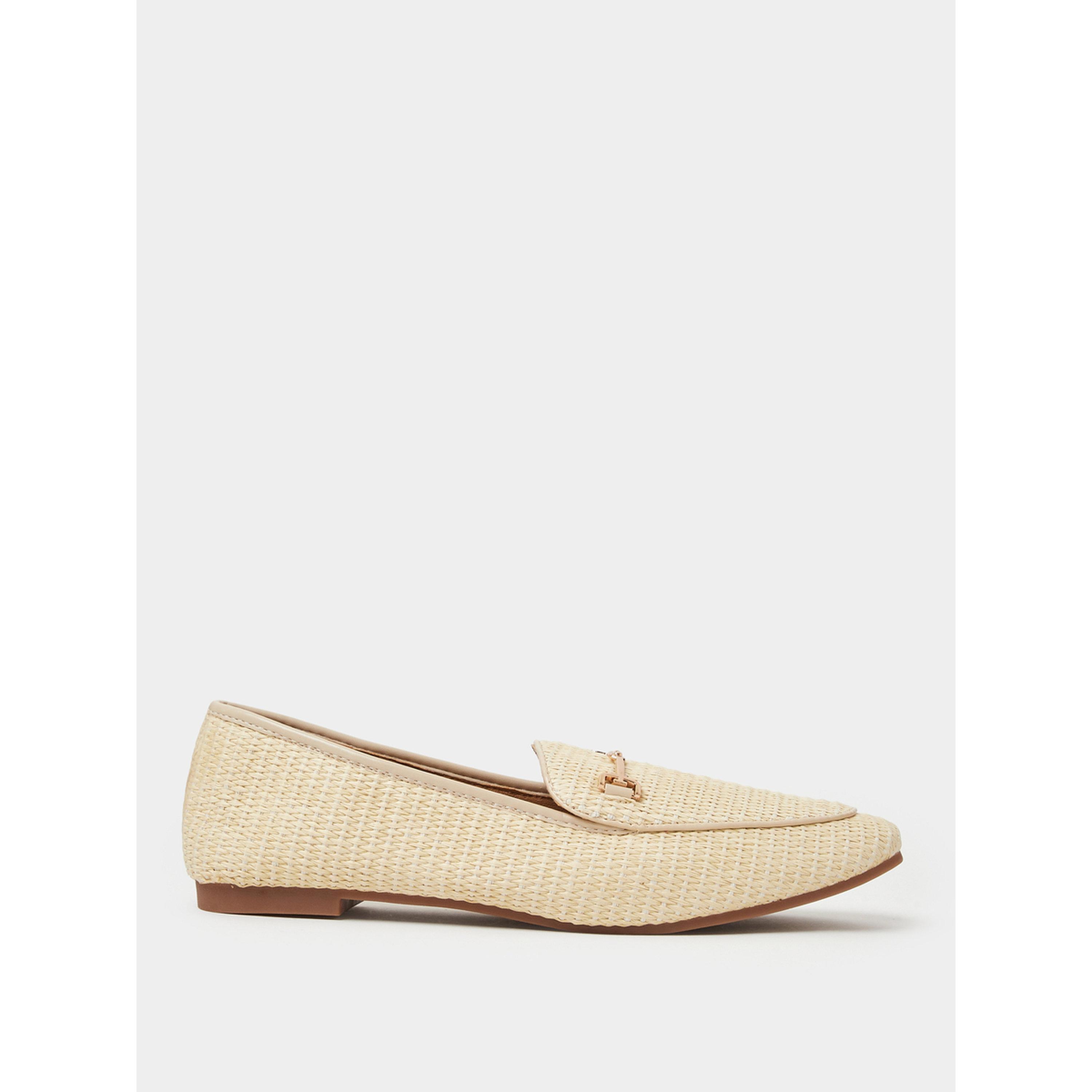 Styli Beige Raffia Woven Flat Loafers-women-shoes-flats-loafers-image-2