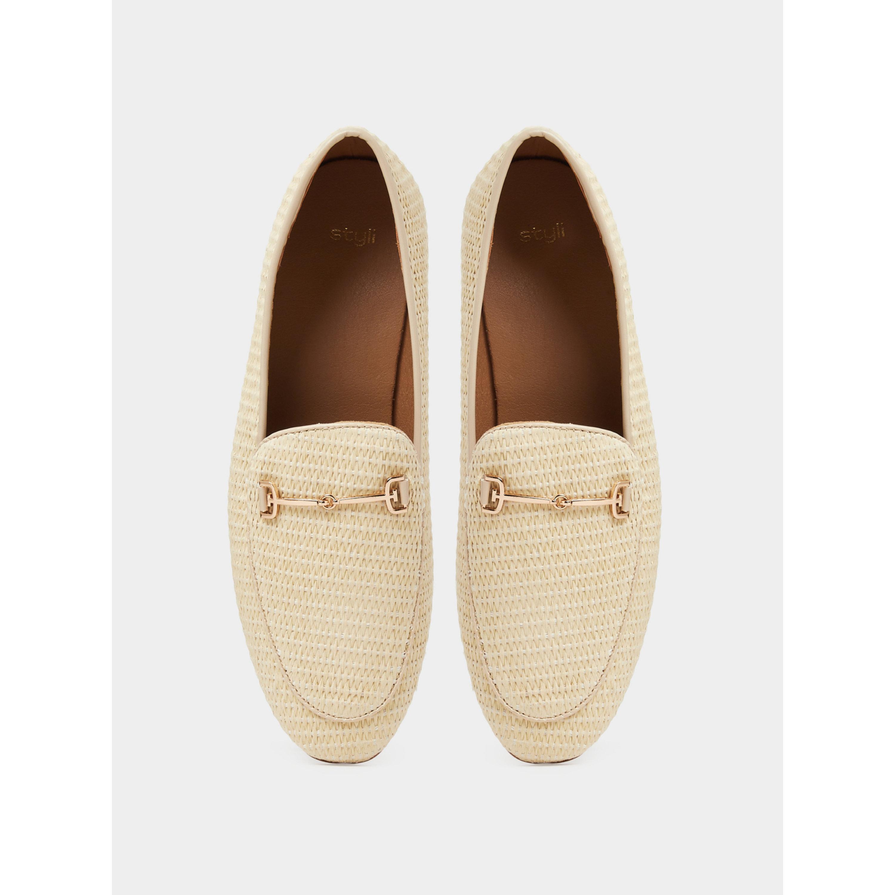 Styli Beige Raffia Woven Flat Loafers-women-shoes-flats-loafers-image-3