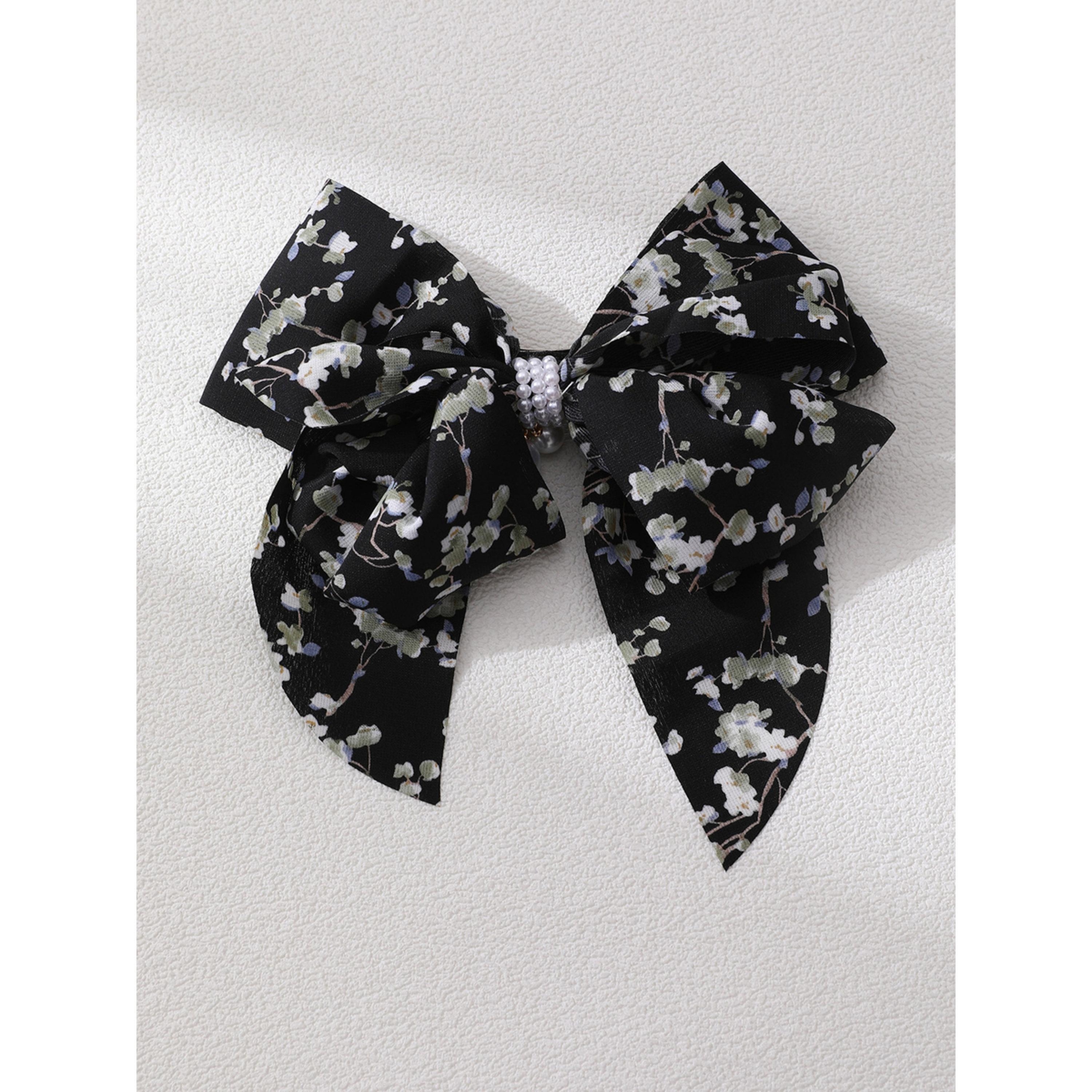 مشبك شعر بفيونكة ونقشة زهور-women-hairaccessories-clips-image-1