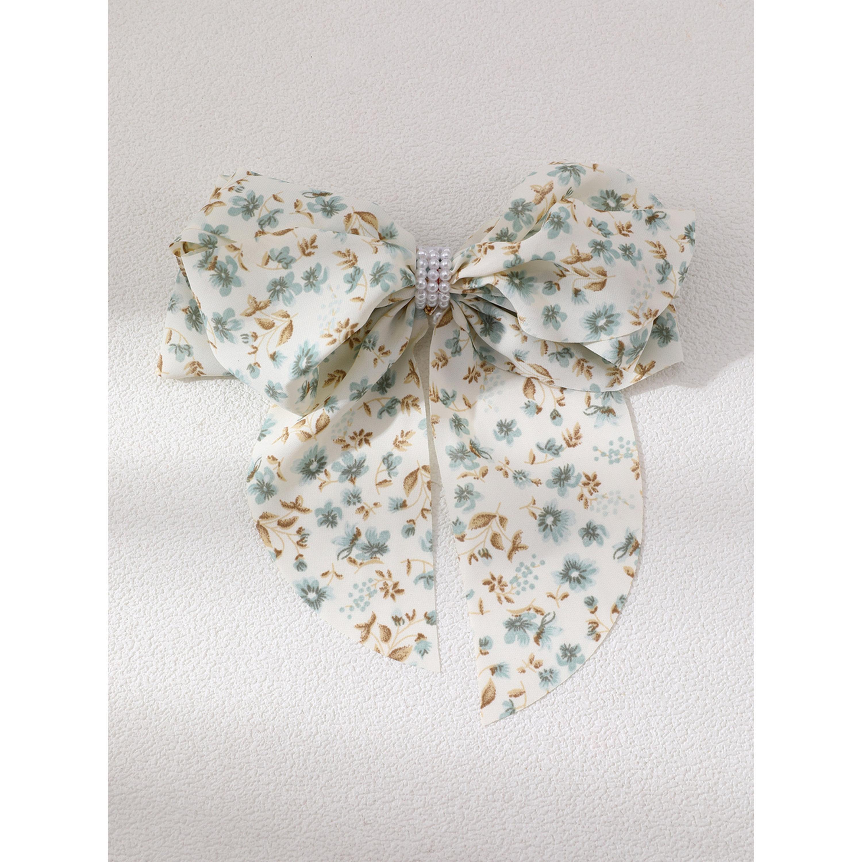 مشبك شعر بفيونكة ونقشة زهور-women-hairaccessories-clips-image-1