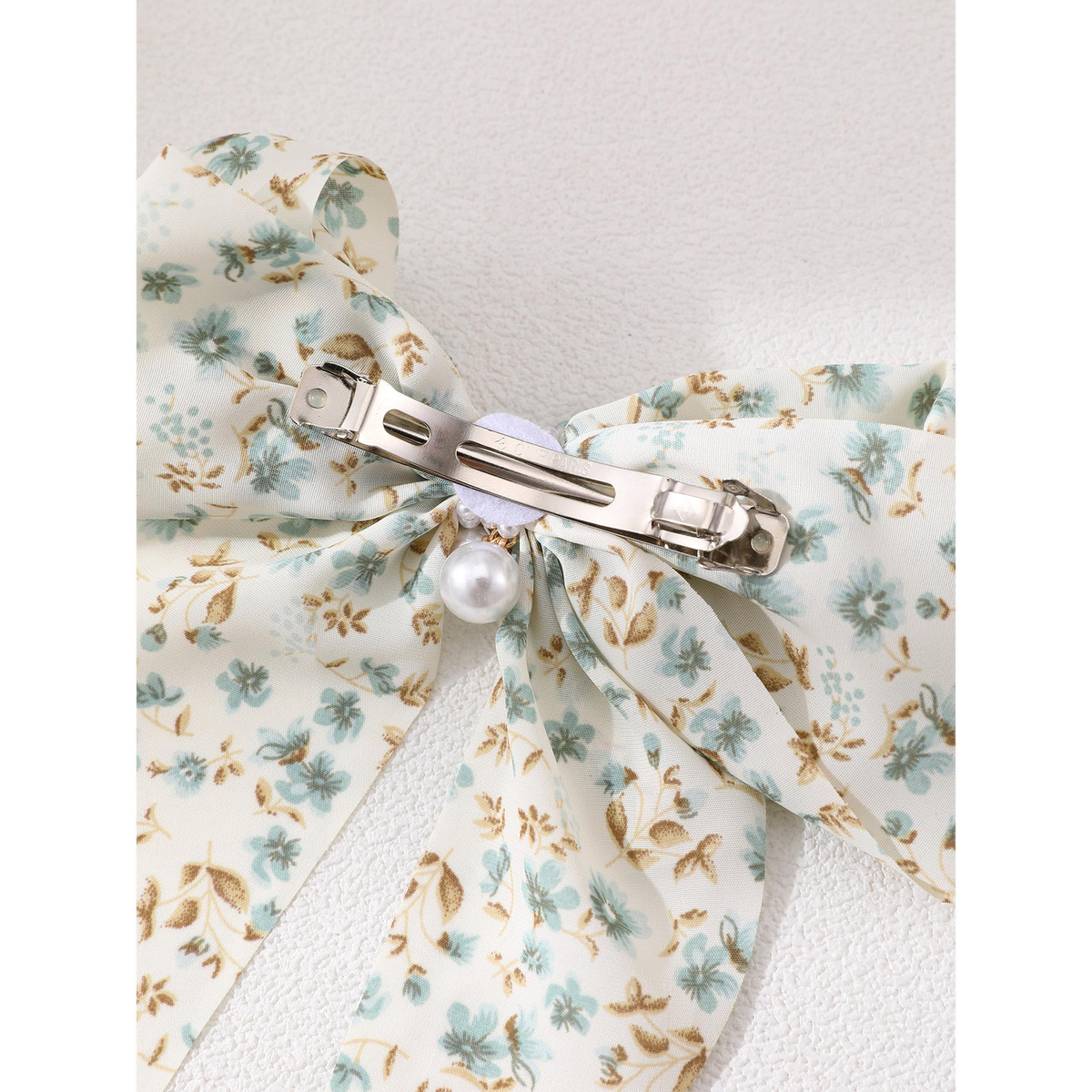 مشبك شعر بفيونكة ونقشة زهور-women-hairaccessories-clips-image-3