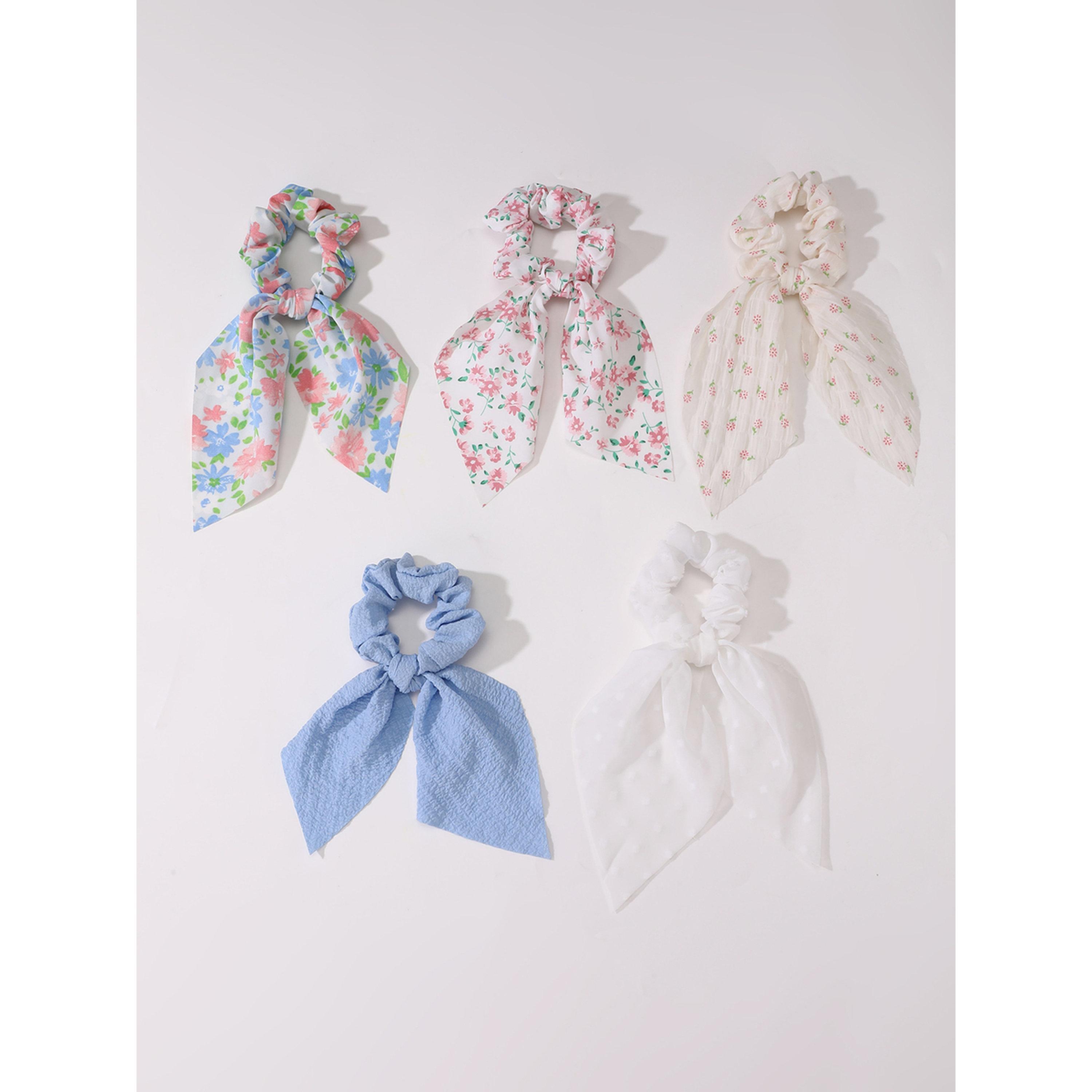Take Two Pack of 5 - Floral Print Hair Scrunchies-women-hairaccessories-scrunchies-image-3
