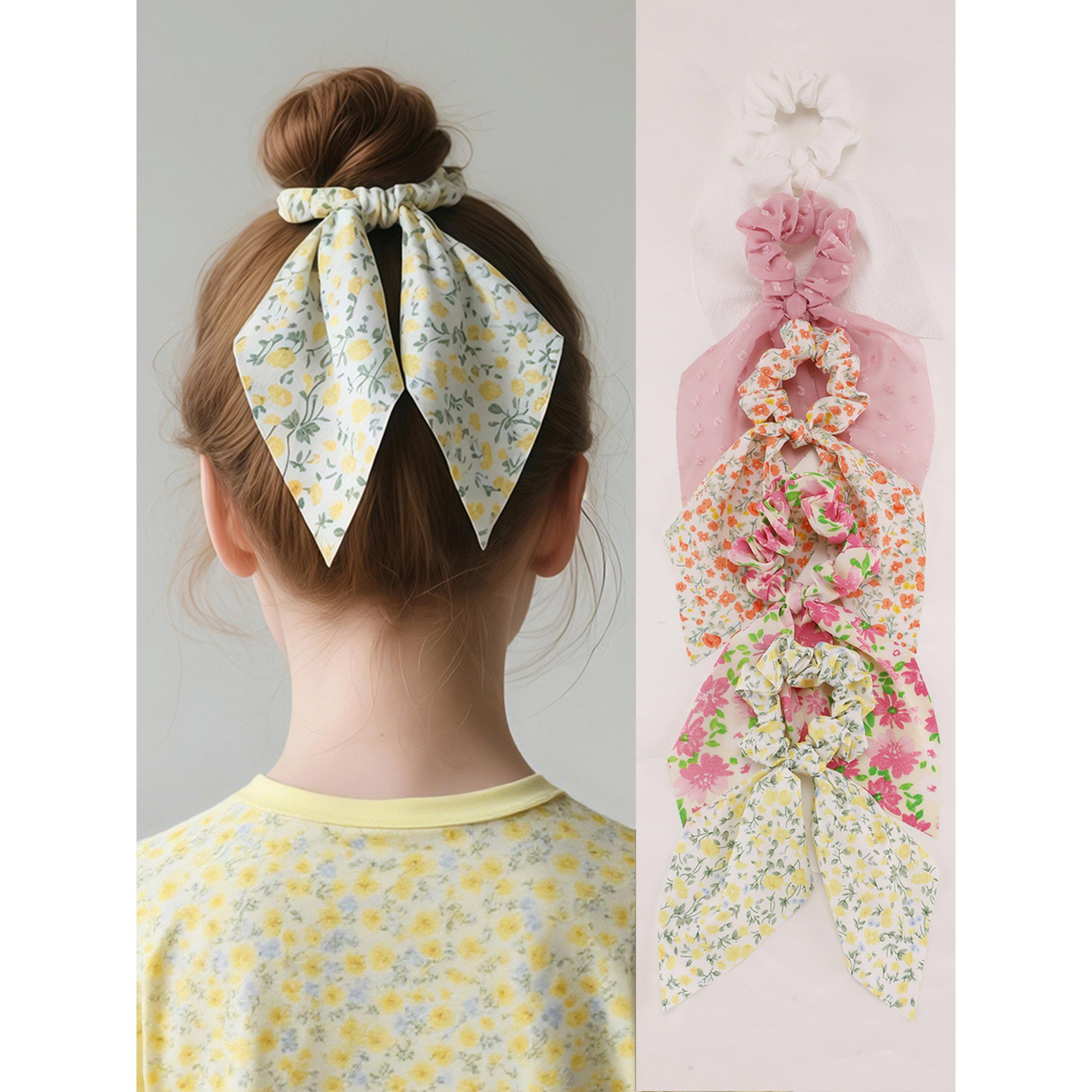 طقم ربطات شعر مطبوعة بالزهور - 5 قطع-women-hairaccessories-scrunchies-image-1