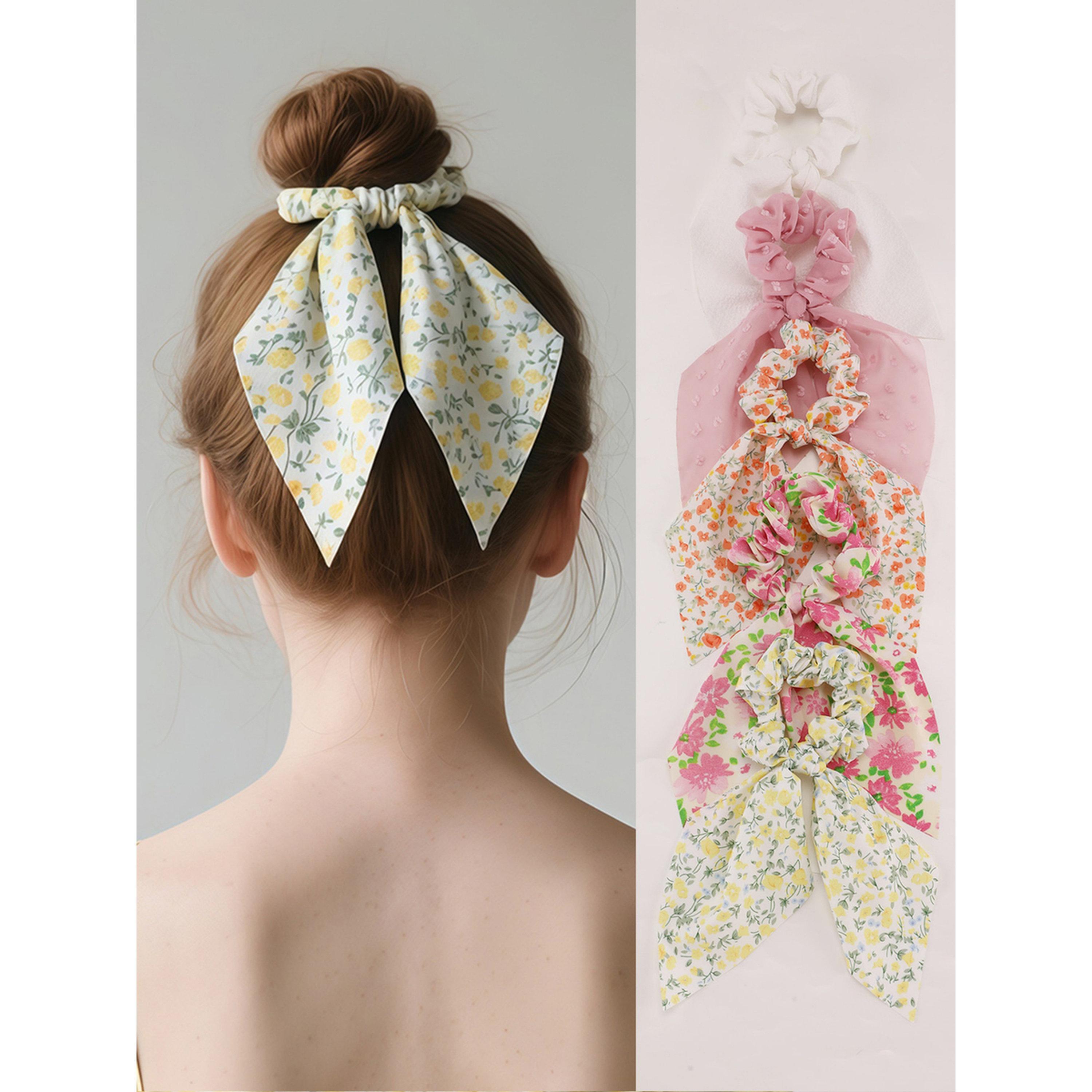 Take Two Pack of 5 - Floral Print Hair Scrunchies-women-hairaccessories-scrunchies-image-2