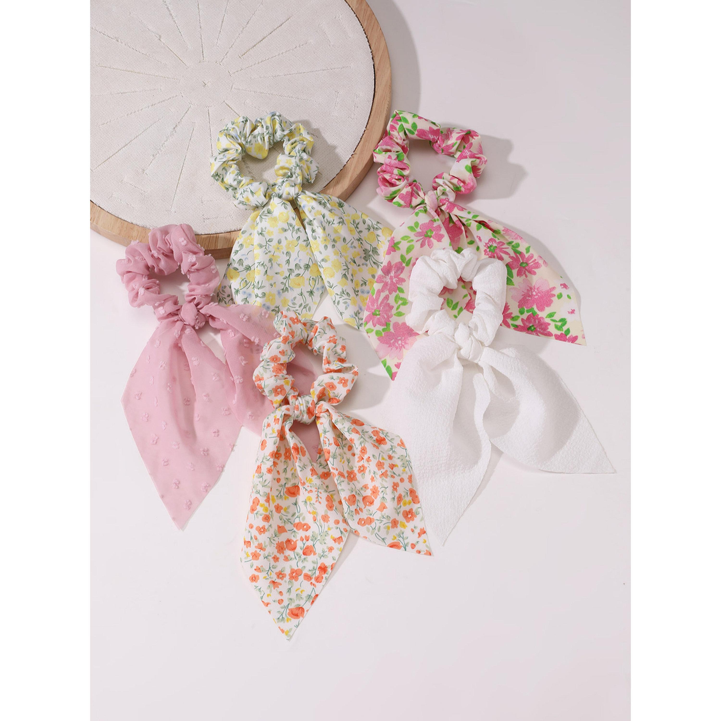 Take Two Pack of 5 - Floral Print Hair Scrunchies-women-hairaccessories-scrunchies-image-4