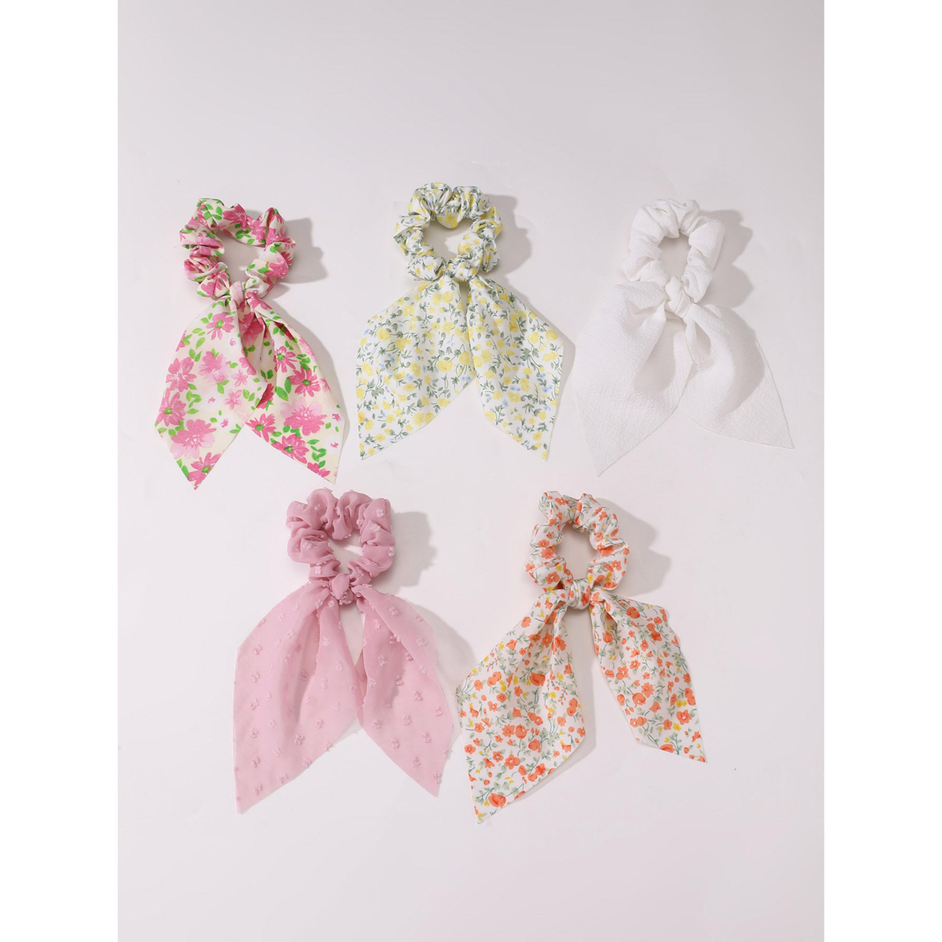 Take Two Pack of 5 - Floral Print Hair Scrunchies-women-hairaccessories-scrunchies-image-5