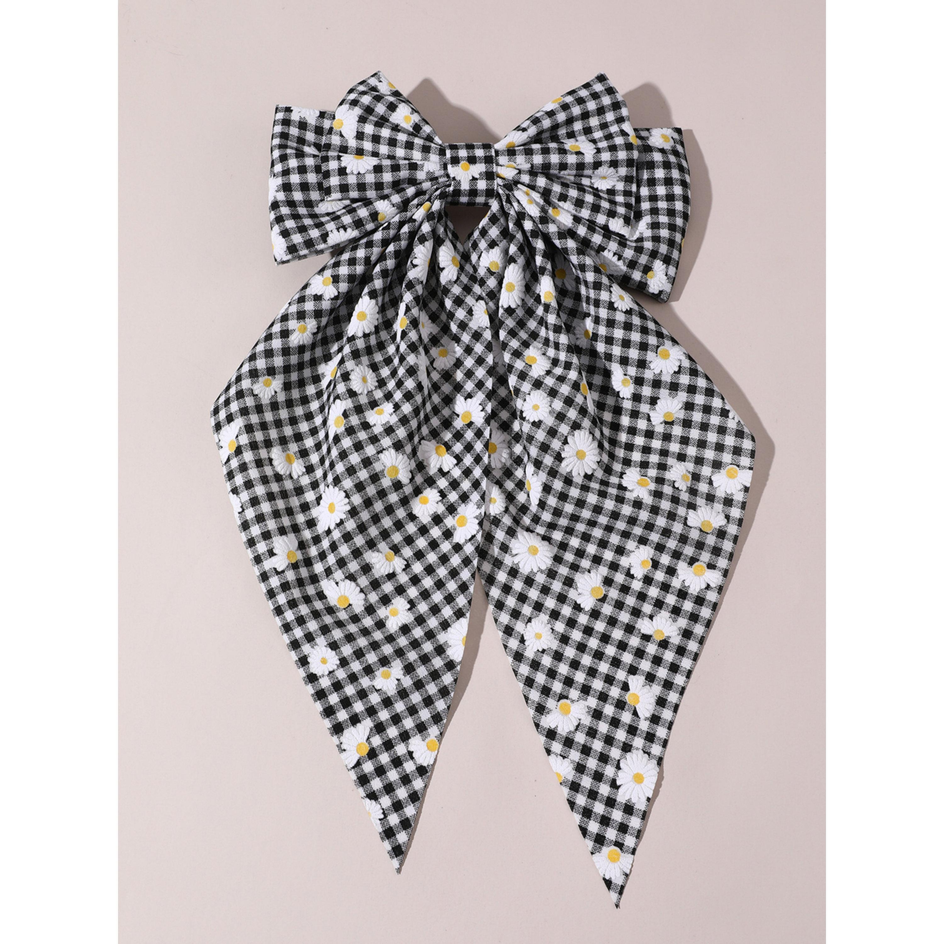 Take Two Black Daisy Gingham Bow Hair Clip-women-hairaccessories-clips-image-1