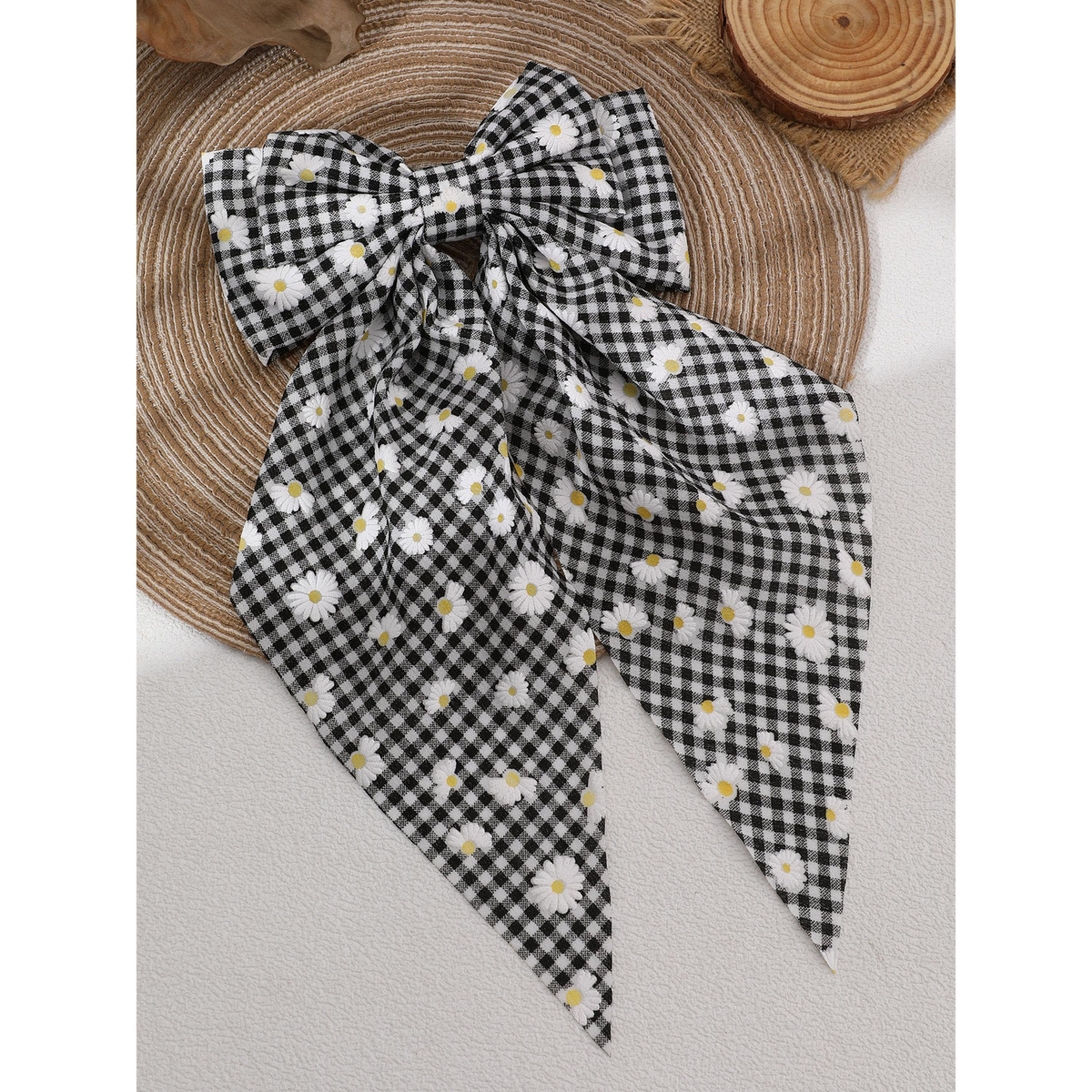 Take Two Black Daisy Gingham Bow Hair Clip-women-hairaccessories-clips-image-3