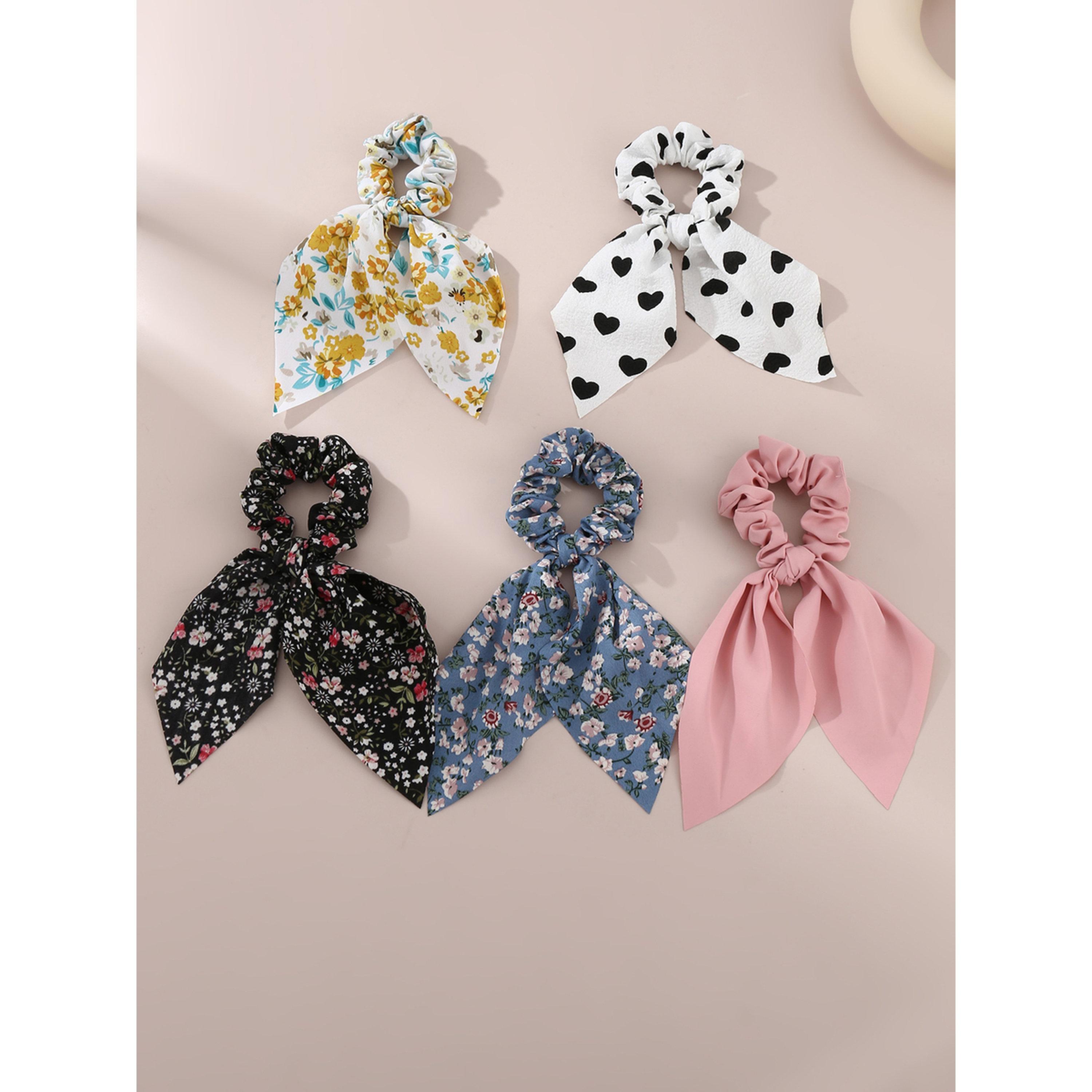 Take Two Pack of 5 - Printed Hair Scrunchies-women-hairaccessories-scrunchies-image-5