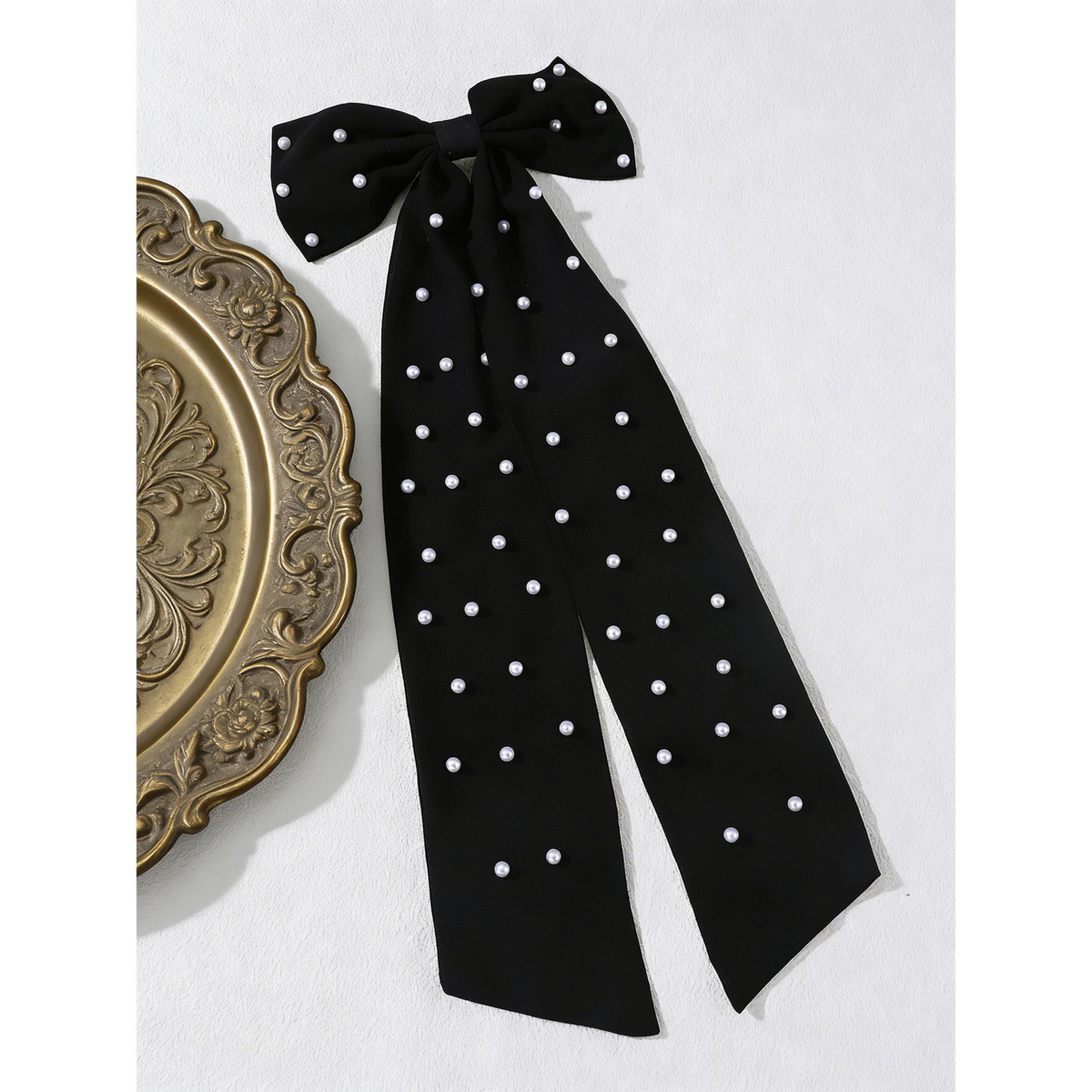 مشبك شعر بفيونكة لؤلؤ أسود-women-hairaccessories-clips-image-2