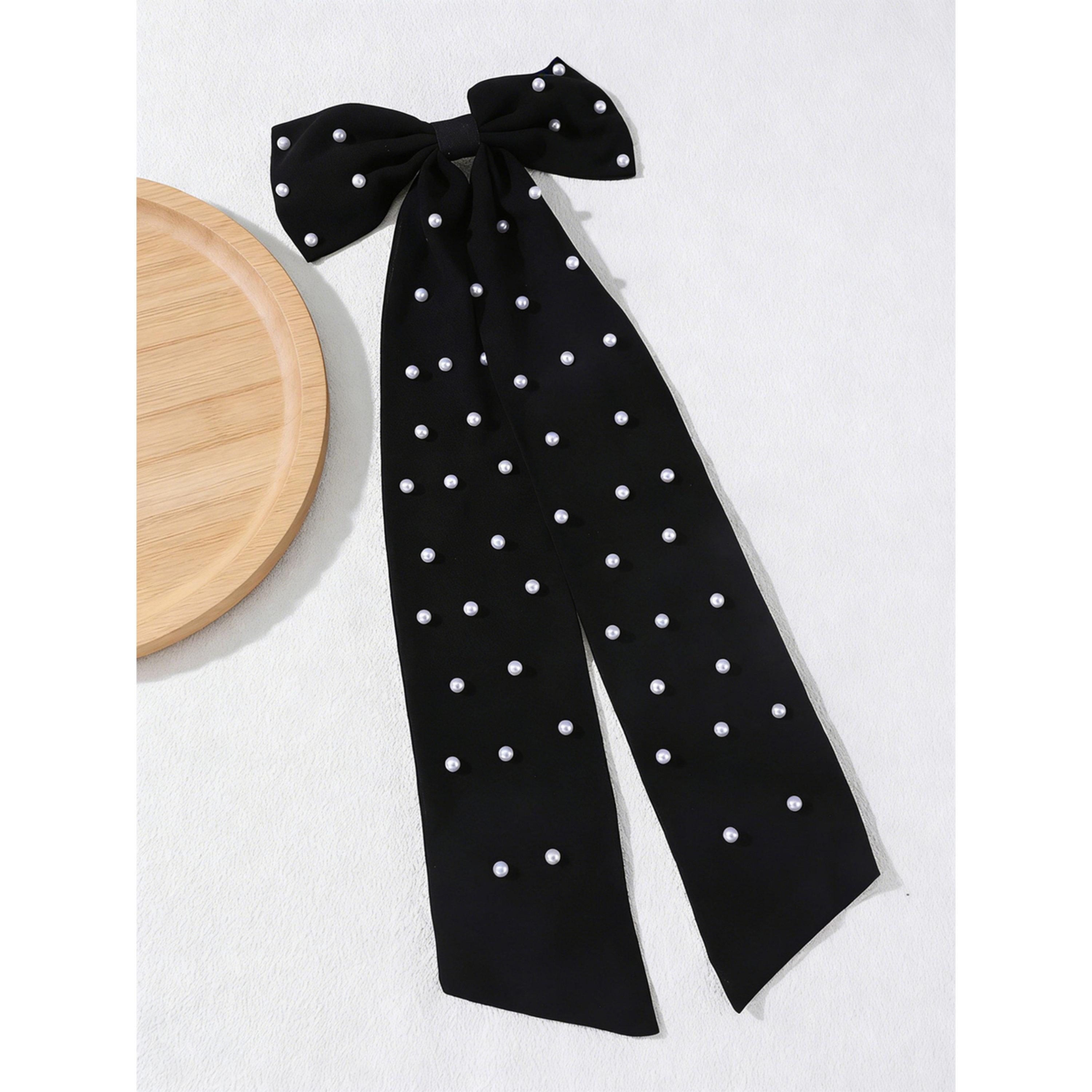 Take Two Black Pearl Bow Hair Clip-women-hairaccessories-clips-image-3