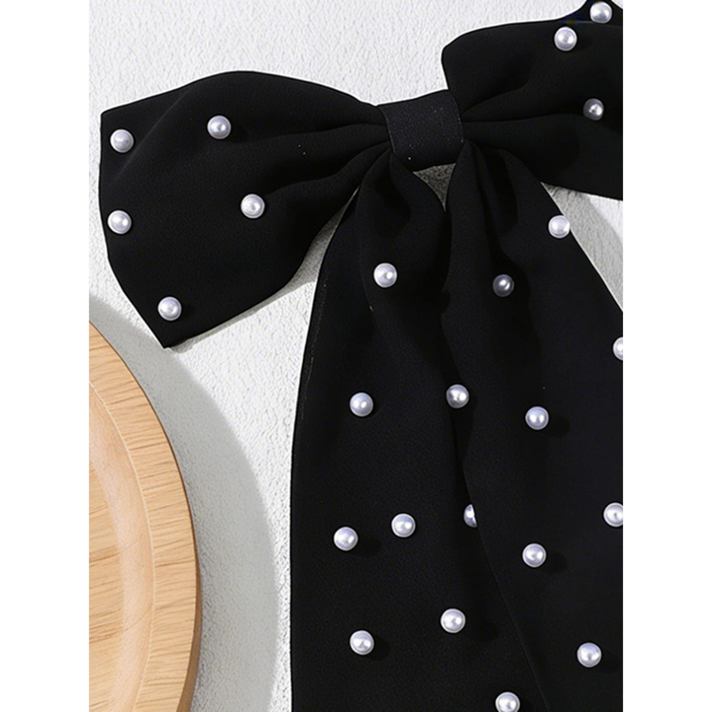 مشبك شعر بفيونكة لؤلؤ أسود-women-hairaccessories-clips-image-4